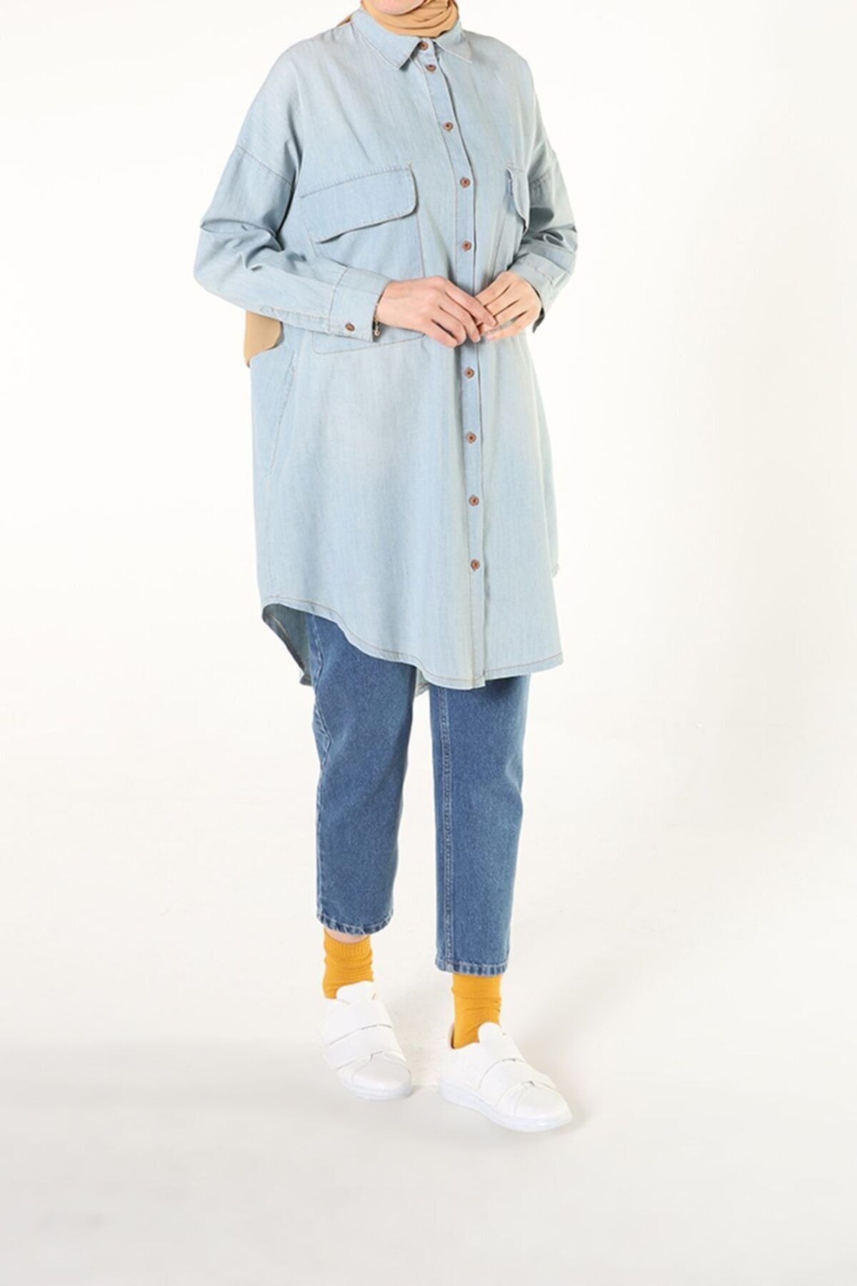 ALLDAY Buz Mavisi Büyük Cepli Denim Gömlek Tunik