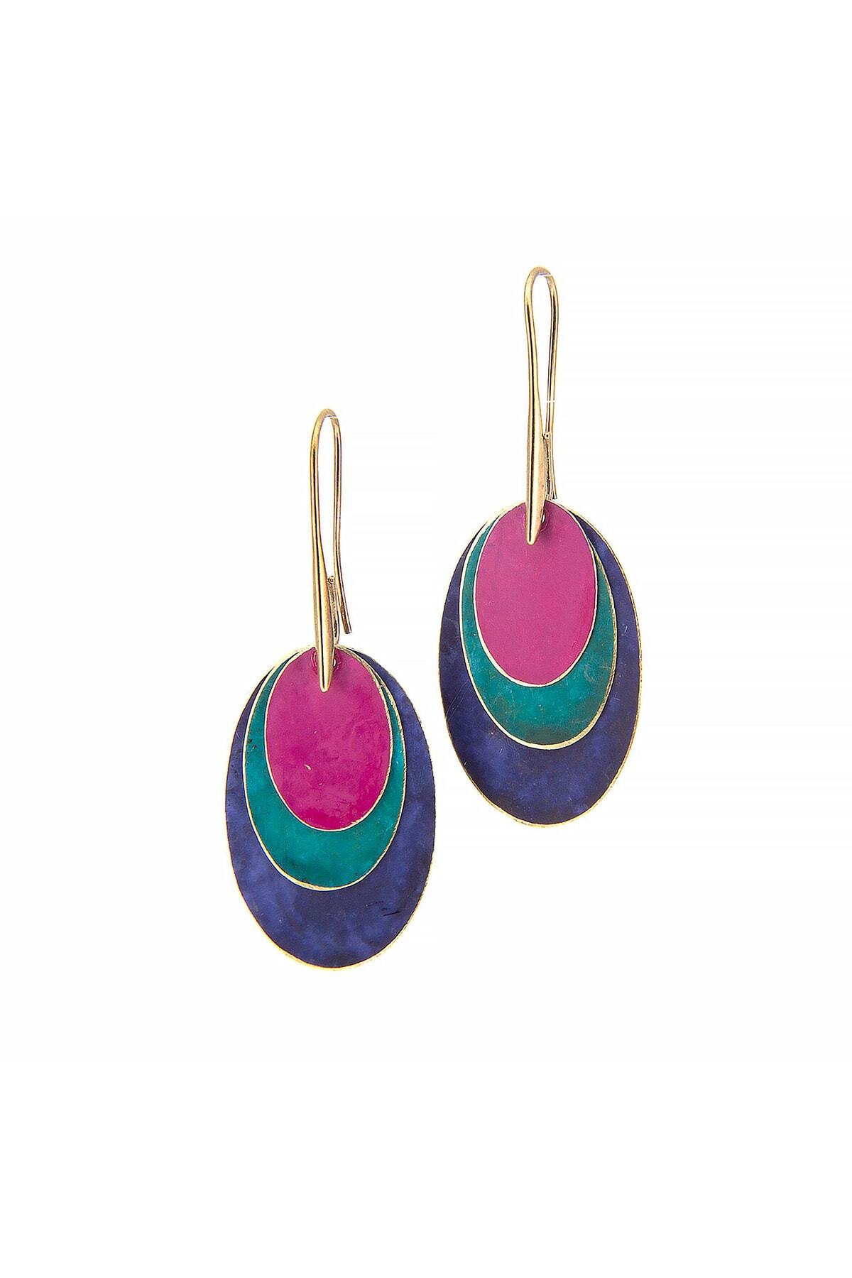 Hayalevi Consept Mor - Pembe - Yeşil Oval Patina Küpe