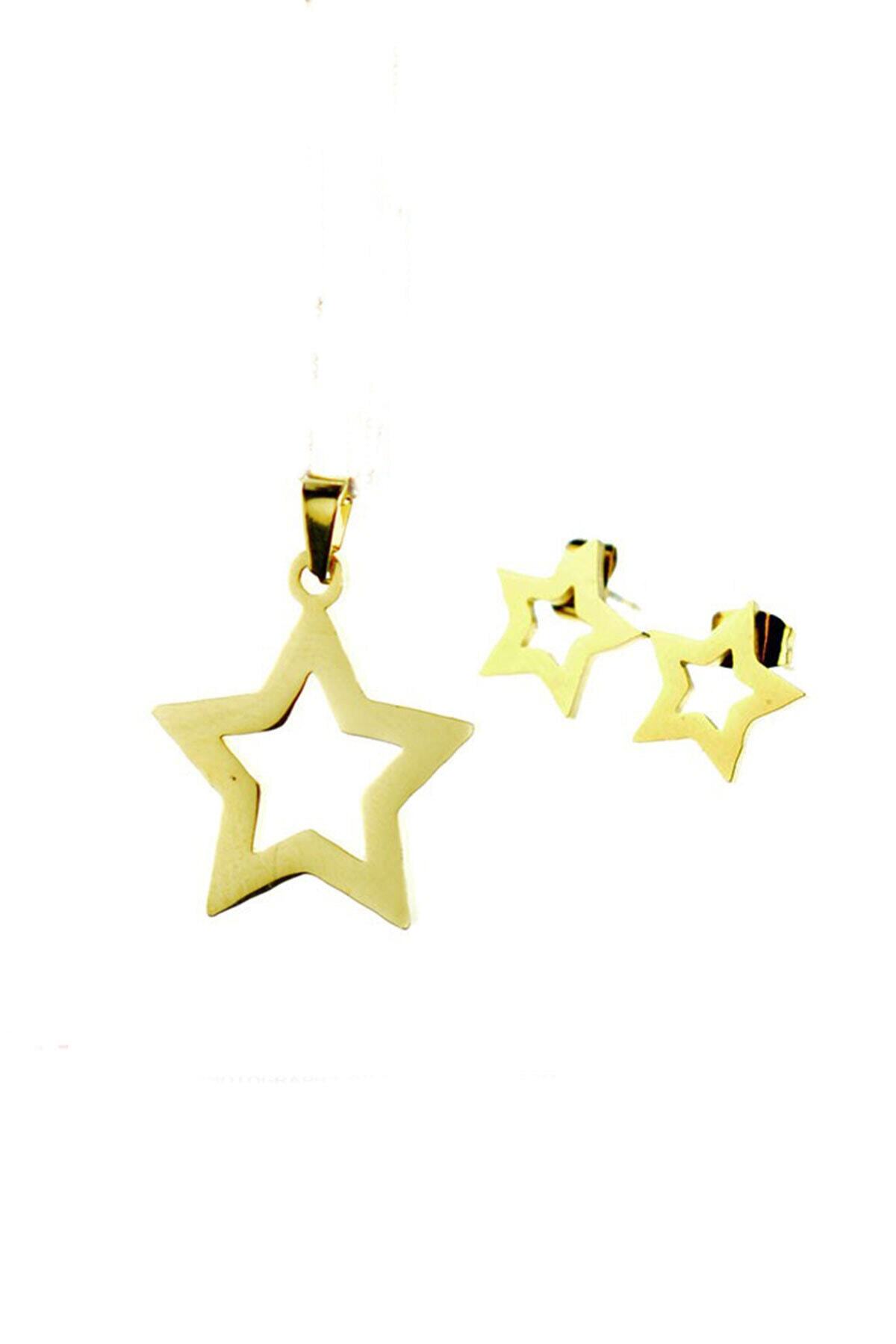 staınless steel Kadın Çelik Kolye Küpe Set Yıldız Modeli