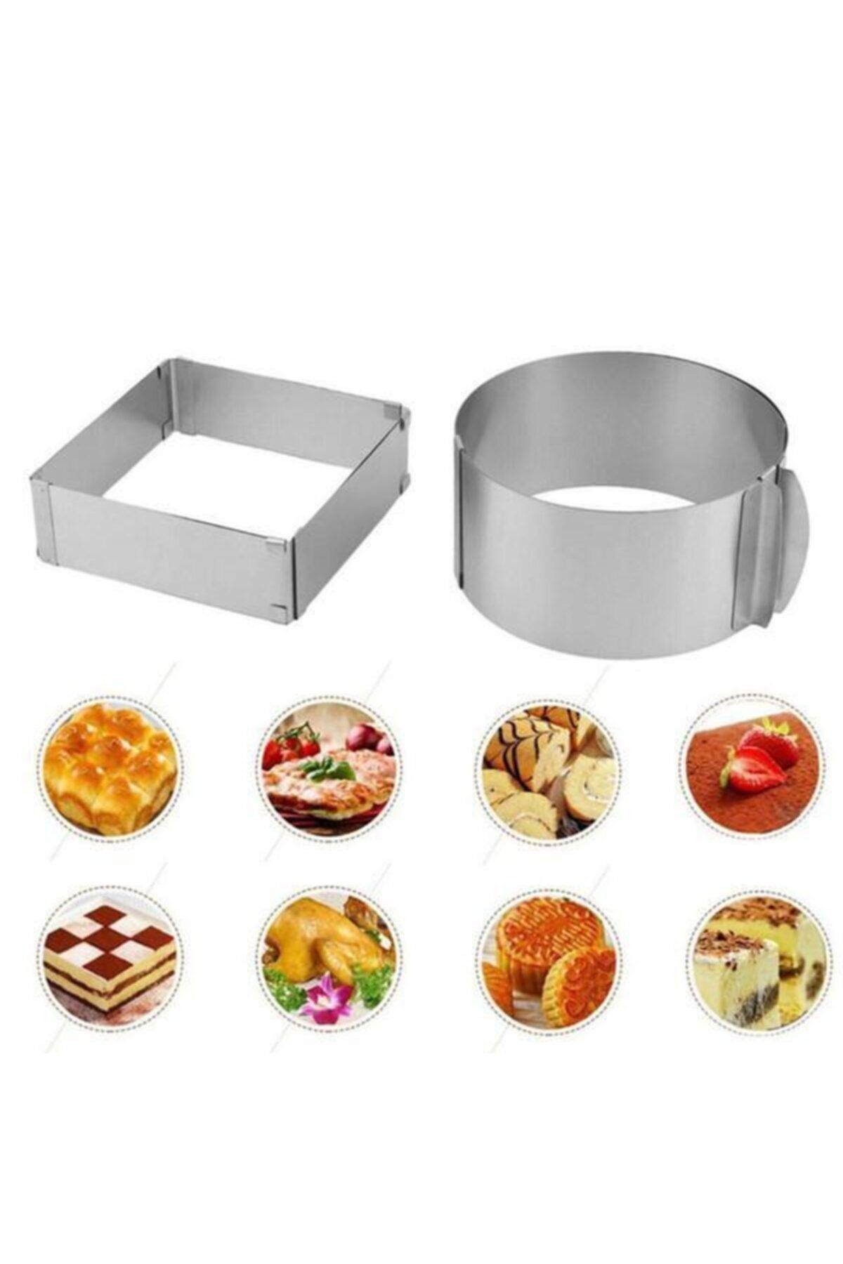 DMS DEKOR Ayarlanabilir Kare Pasta Kek Kalıbı 20x40x6 Cm Ayarlı Yuvarlak 15*30 H:10 2 Li Set