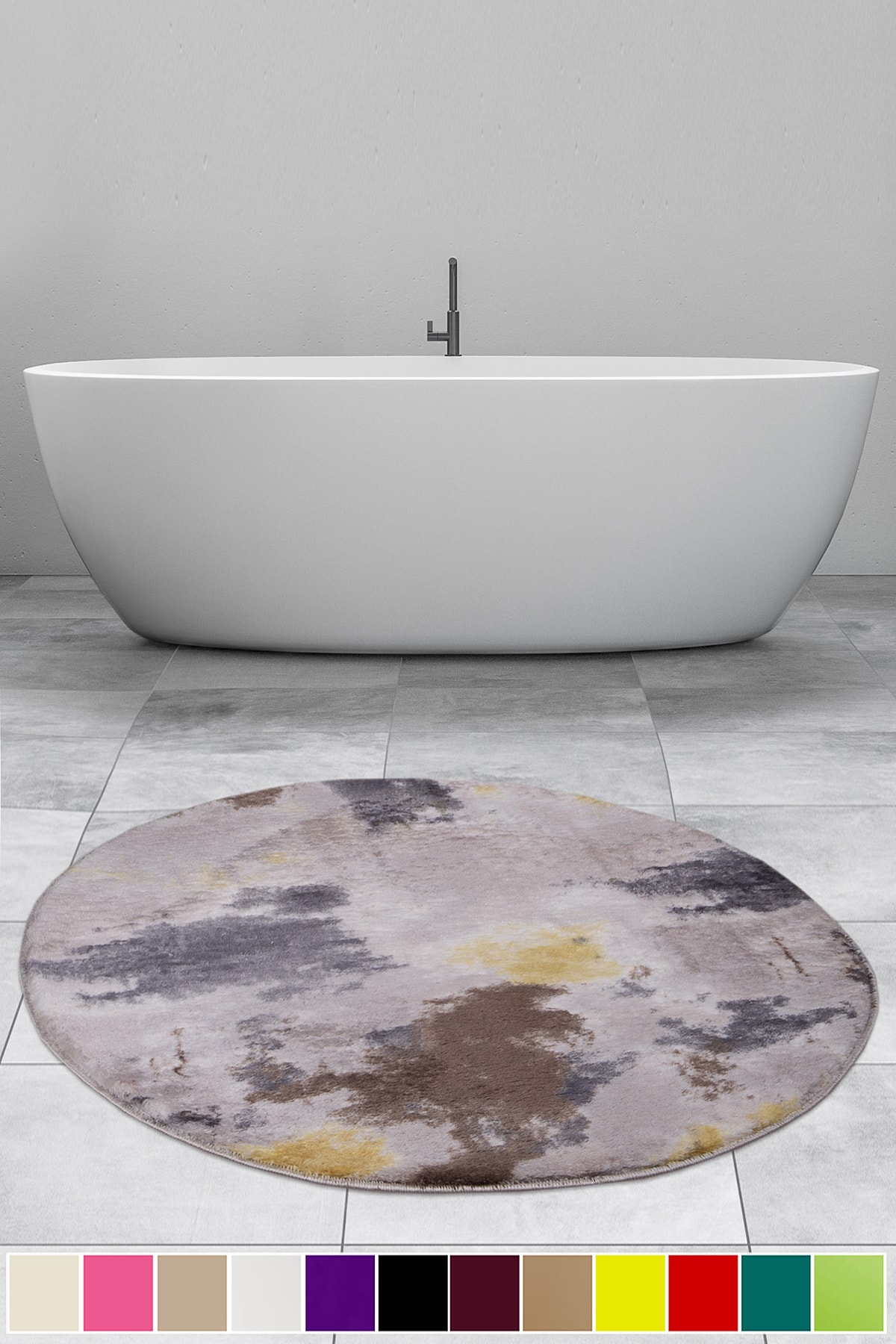 Bonny Home Delux Pastel Gri 100x100 Cm Yuvarlak Peluş Banyo Paspası Kaymaz Pufidik Banyo Halısı