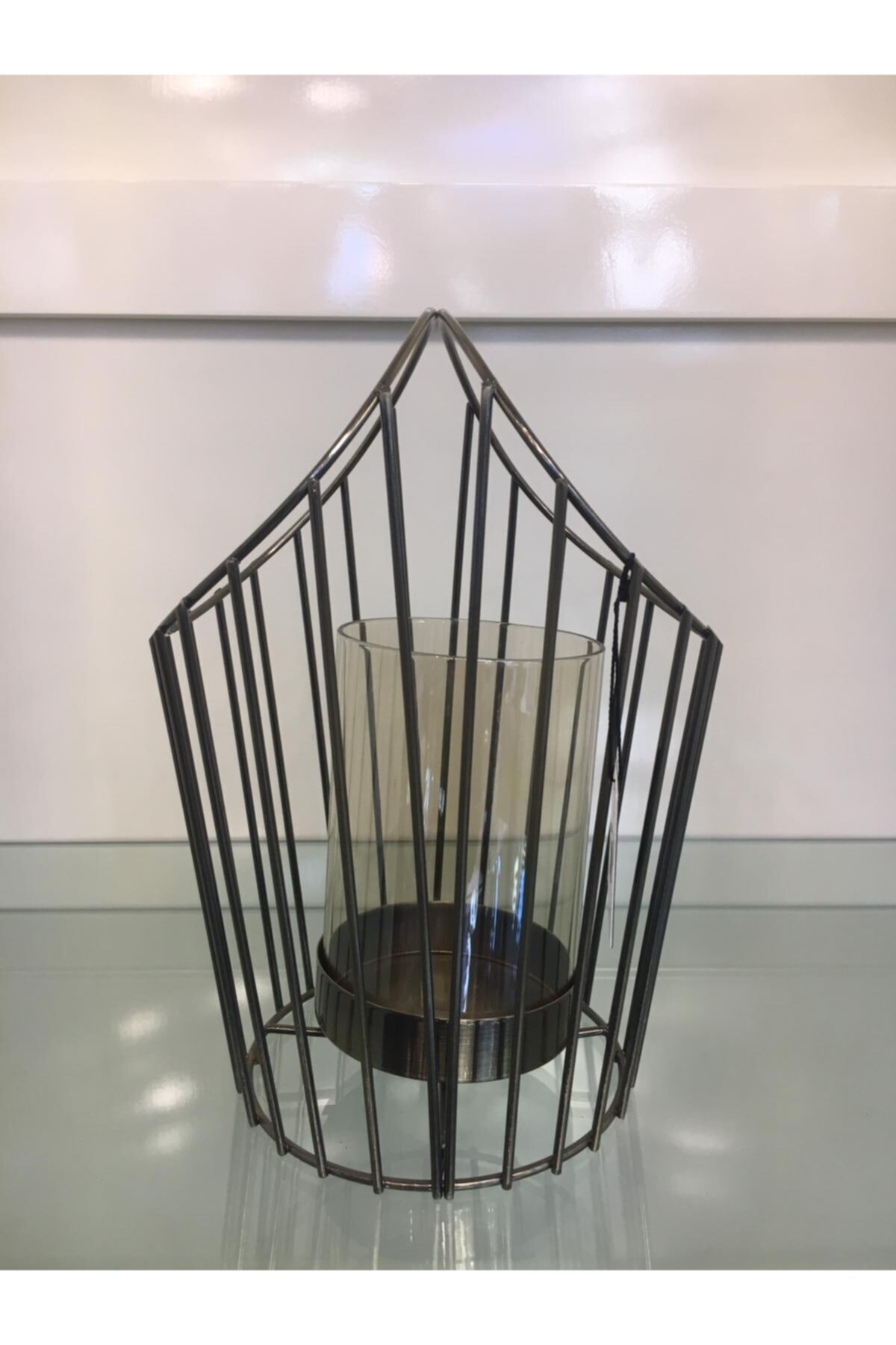 YAĞIZ AVİZE Ferforje Camlı Mumluk