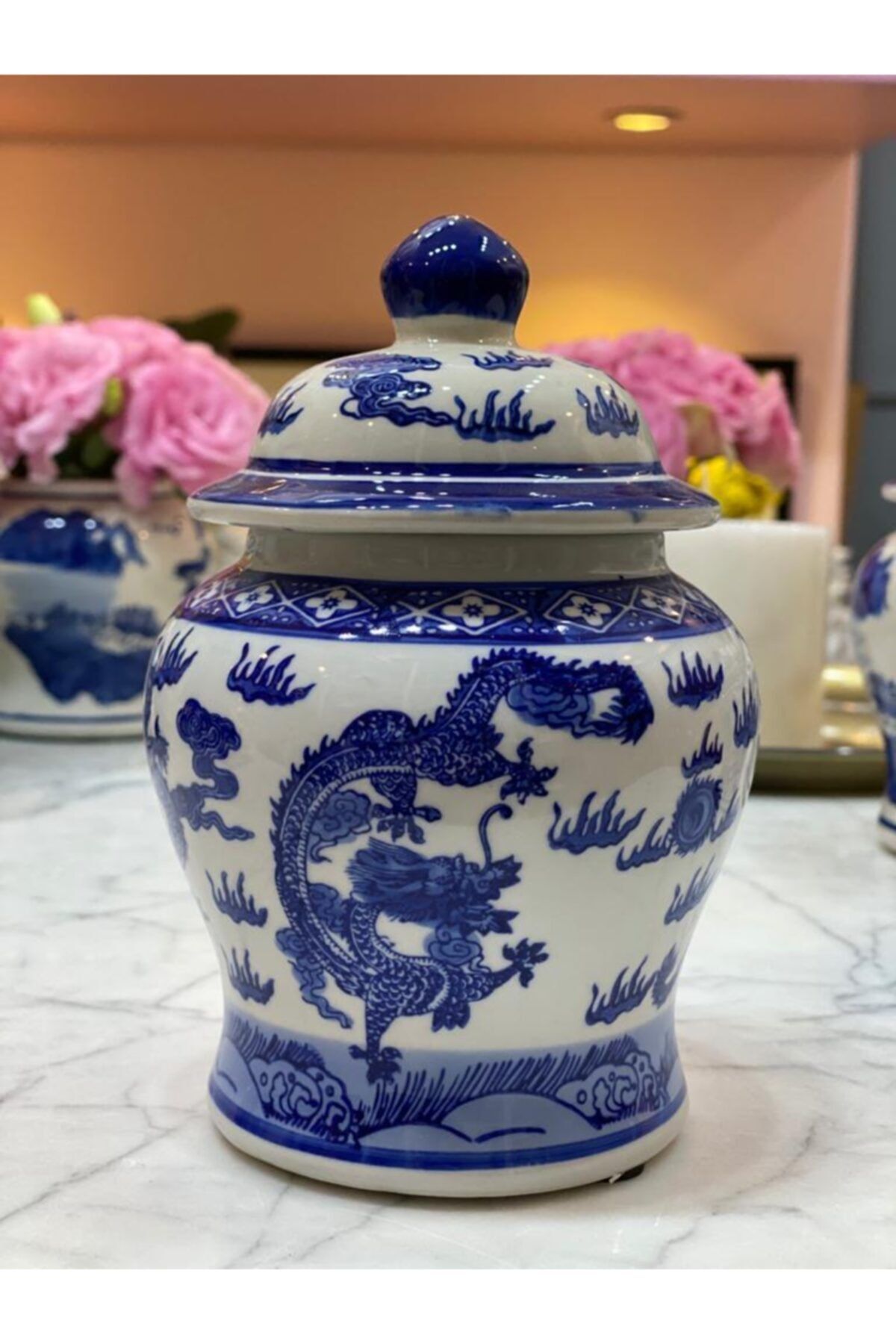 Dekordan House Bleu Blanc Dragon Desen Küp