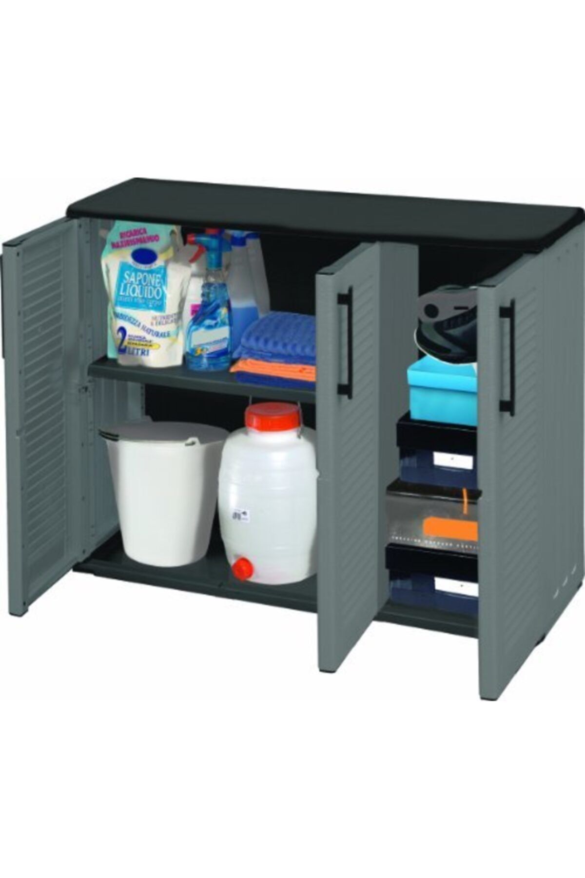 Via Gardenia Üç Kapaklı Koyu Gri Plastik Bahçe Dolabı 102x37x90 E101/b