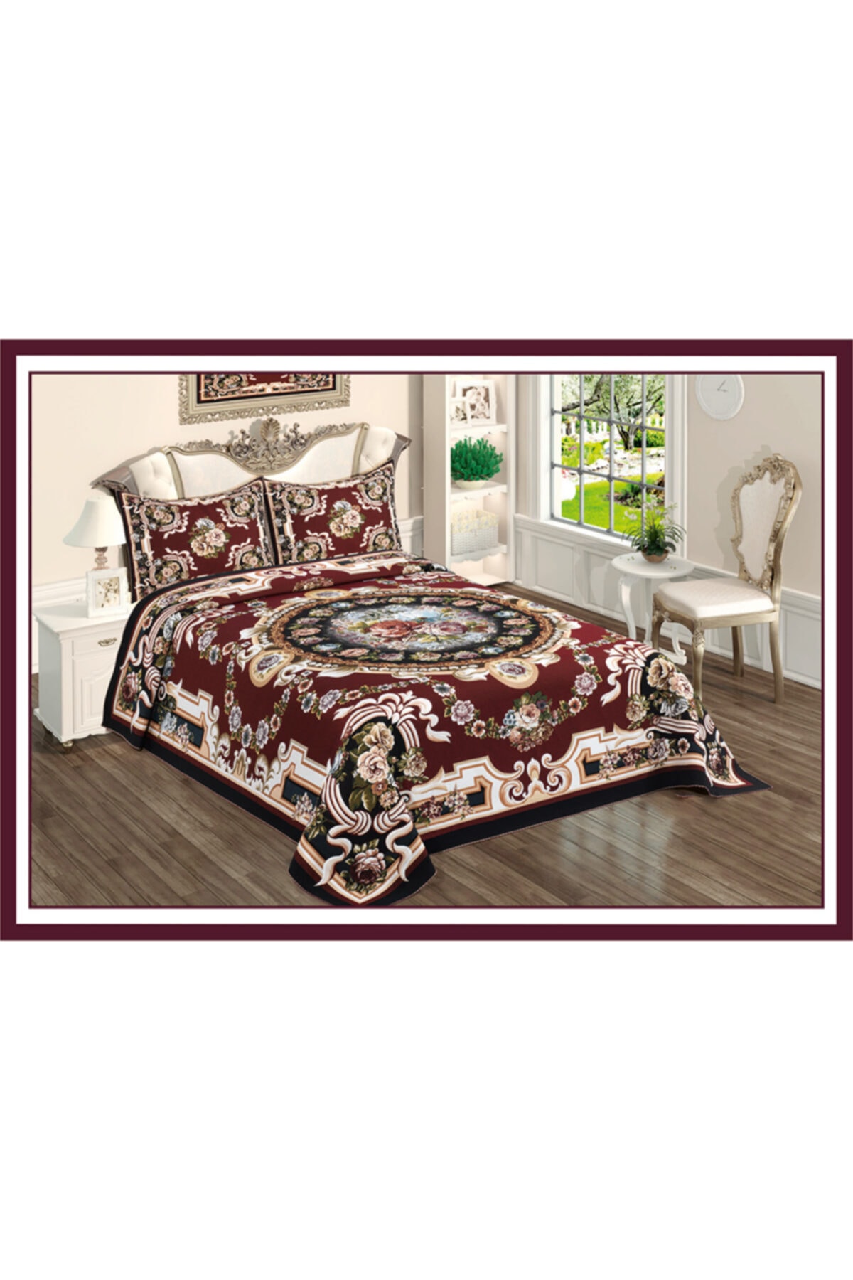 Yeshome Collection St14 Bordo Goblen Yatak Örtüsü