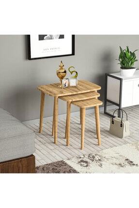 Fancy 3'lü Zigon Sehpa Ahşap Ayaklı Atlantik Çam Image 0