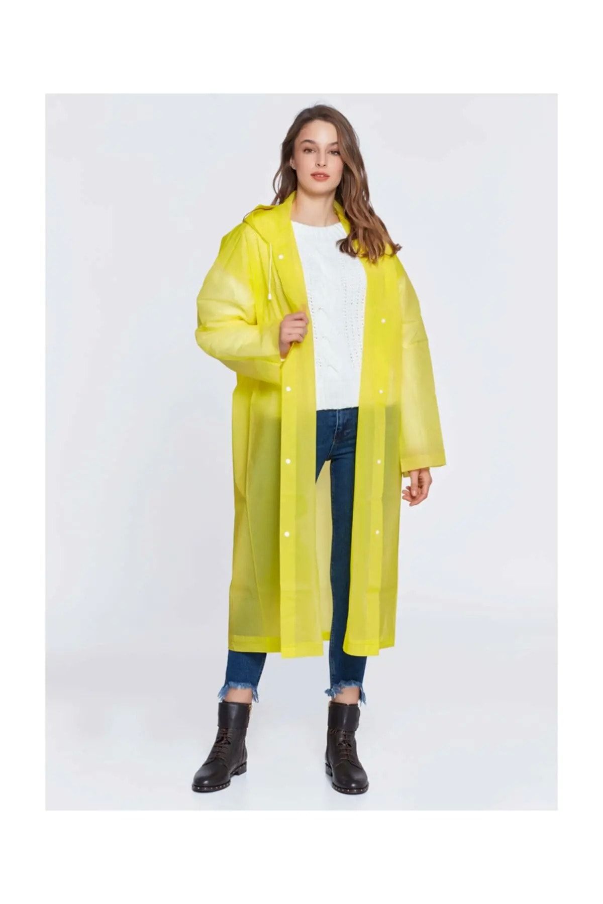 Orvila Bay Kadın Yağmurluk Unisex Kaliteli Sarı Renk Eva Kumaş Yağmurluk