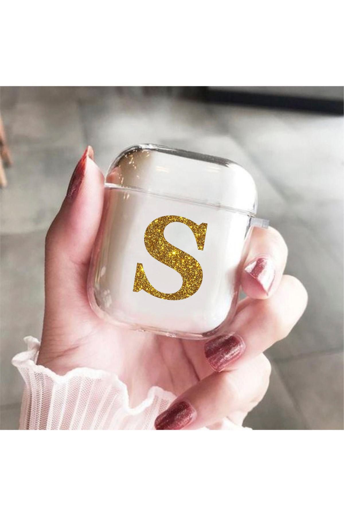 shoptocase Gold S Harfli Premium Silikonlu Şeffaf Airpod Kılıfı