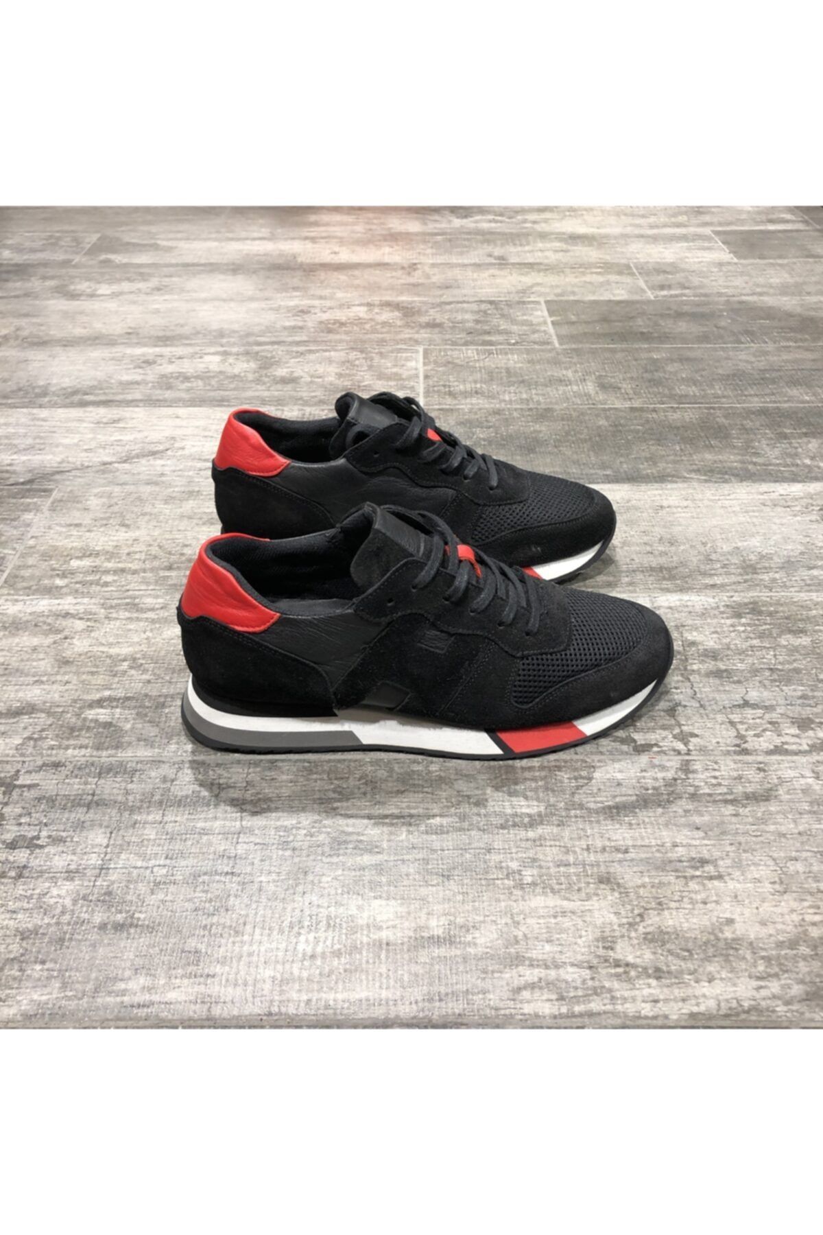 Sail Lakers Erkek Nubuk Içi Dışı Deri Eva Taban Sneakers Günlük Spor Ayakkabı-siyah-kırmızı
