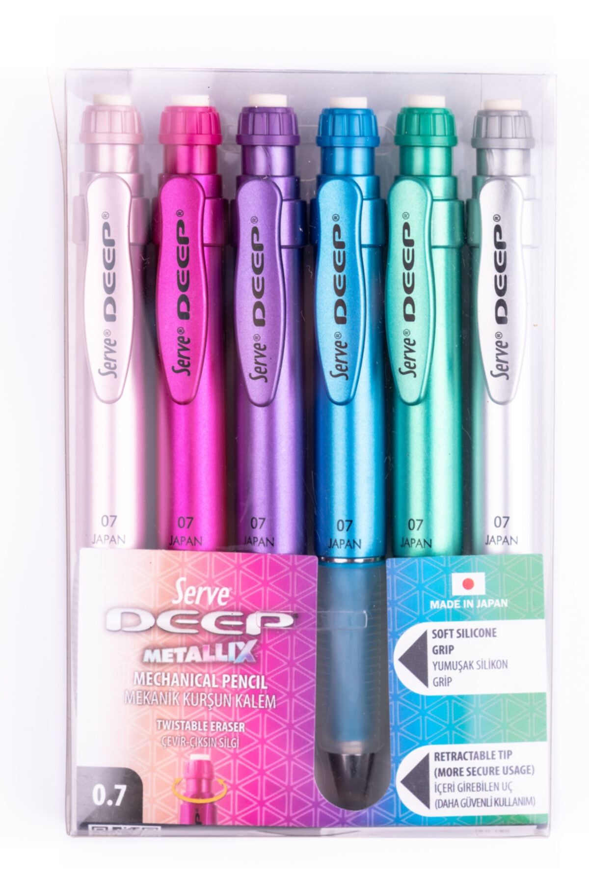 Serve Deep Mekanik Kurşun Kalem - Metalik Renkler 0.7mm - 6lı Set