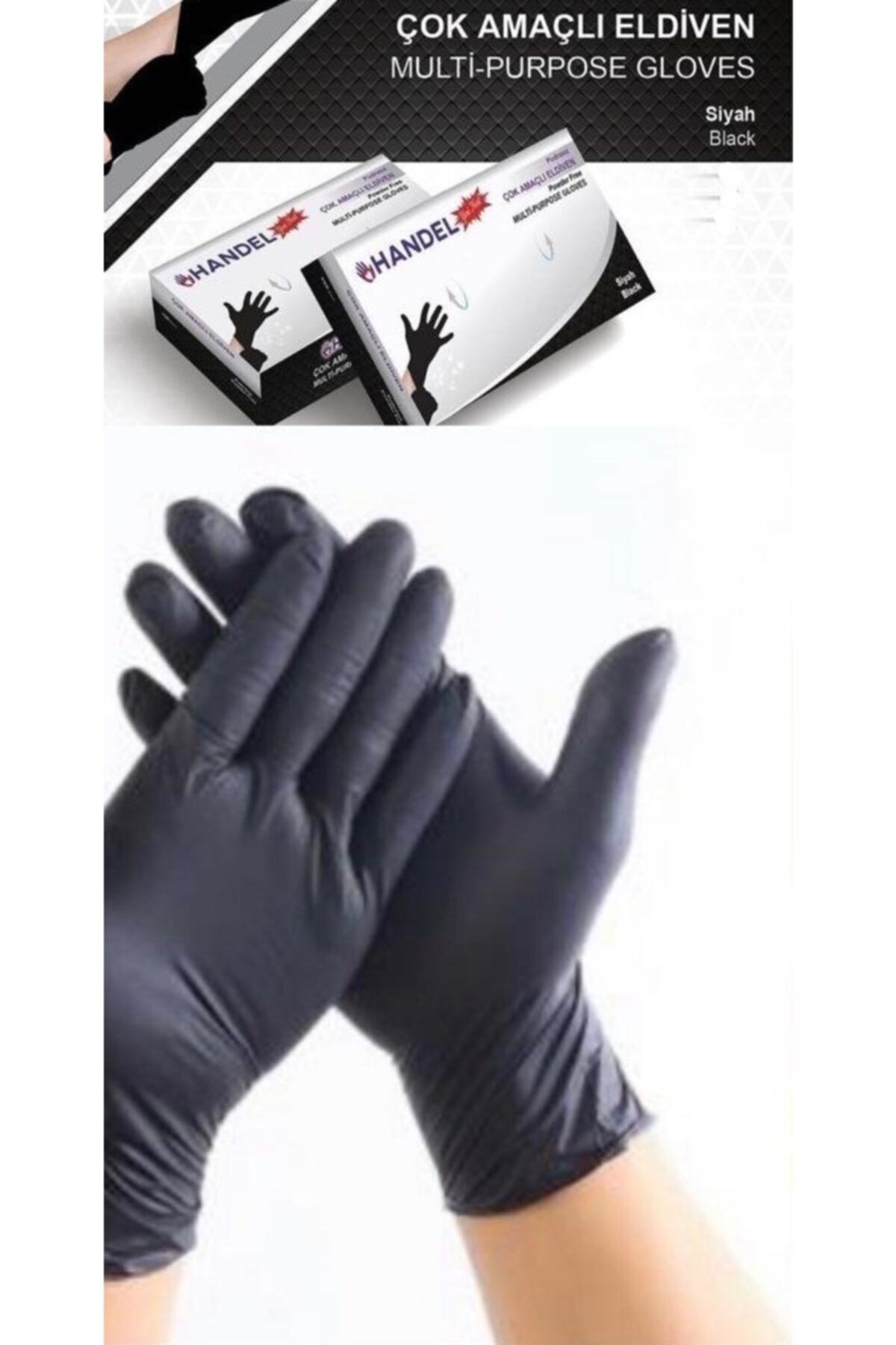HANDEL 3 Paket 100 Lü Pudrasız Eldiven Siyah S-m-l Anti Alerjikdir/lateks Değildir