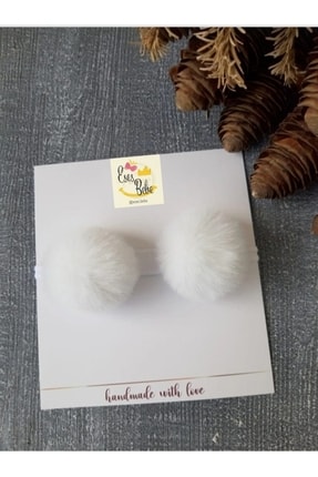 Kız Bebek Beyaz Peluş Ponpon Bant Image 0