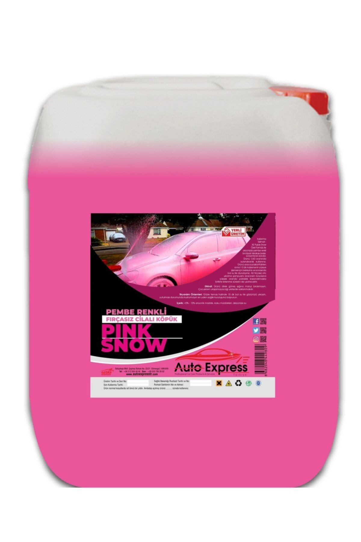 AUTOEXPRESSTÜRKİYE Auto Express Pink Snow Pembe Renkli Fırçasız Cilalı Oto Yıkama Şampuanı 20 Kg