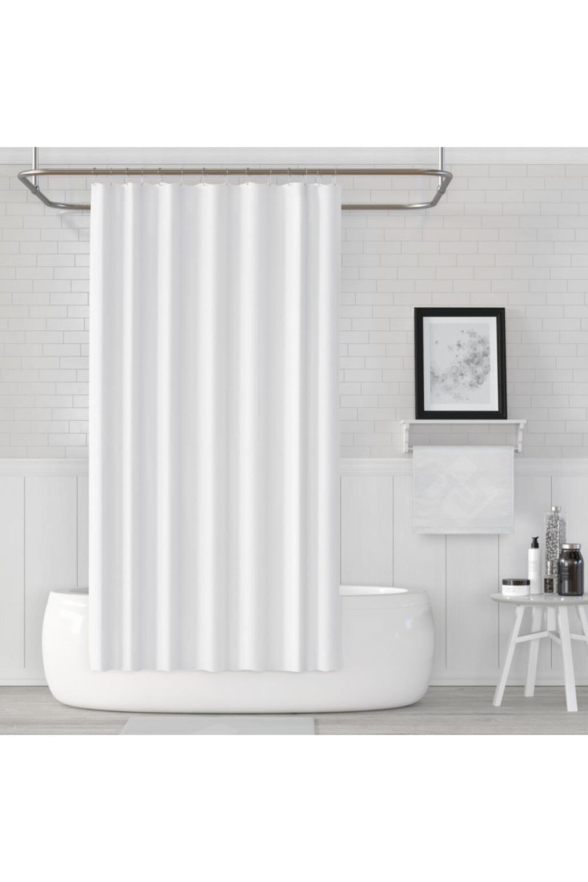 PRADO Banyo Duş Perdesi Beyaz 180x200cm + Askı Hediyeli