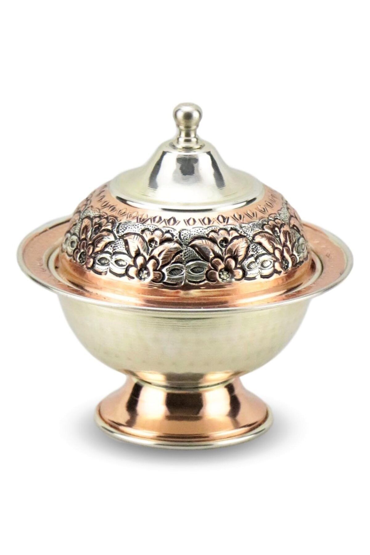MORYA Elişi Ayaklı Yuvarlak Minik Bakır Şekerlik 12 Cm