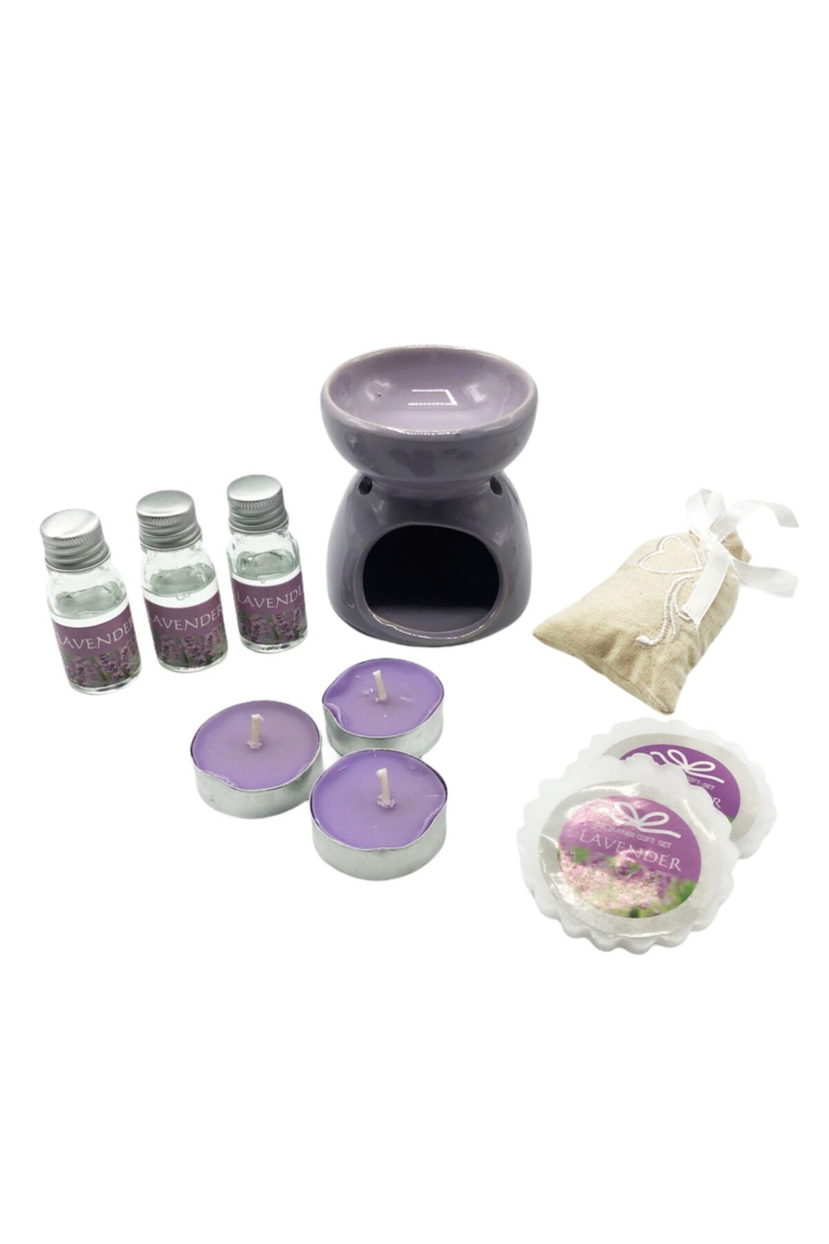 ÇETİN ACCESSORİES Lavanta Kokulu Buhurdanlık Hediye Seti Mum ,yağ ,kese Koku