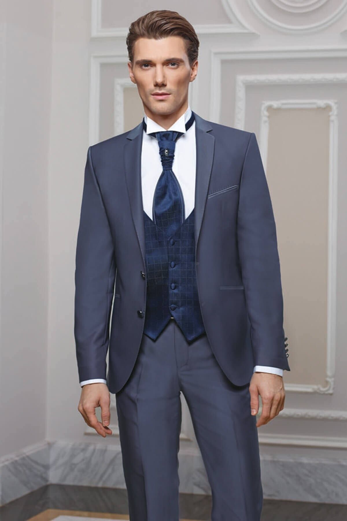 Modaviki Erkek - Slimfit - Takım - Damatlık - Elbise - Gri -