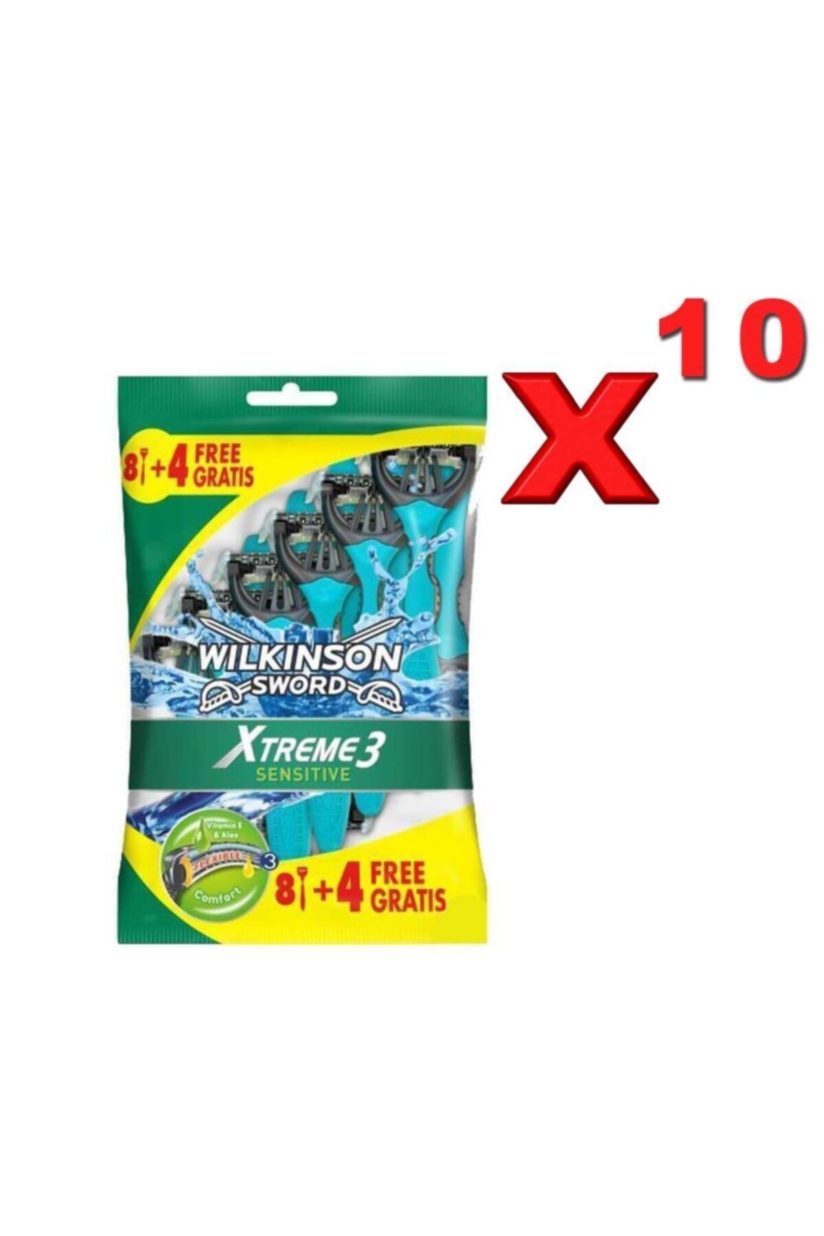 Wilkinson Sword Xtreme 3 Sensitive 8+4 Üç Bıçaklı Kullan At Tıraş Bıçağı 1 Koli ( 10 Paket )