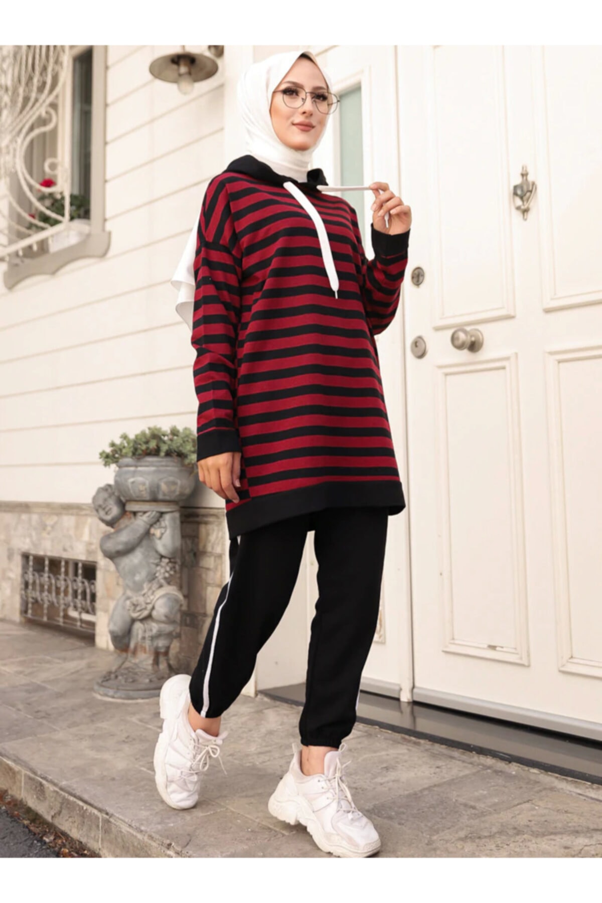 TOFİSA Tunik&pantolon Ikili Eşofman Takımı - Siyah Bordo - 100627202198997