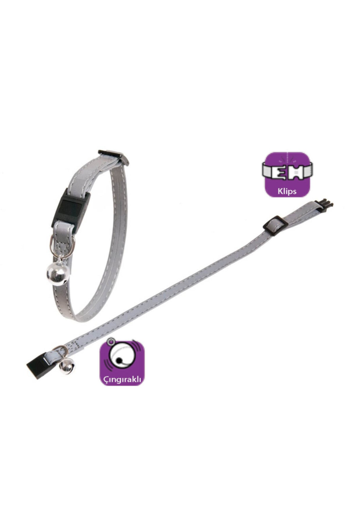 Peyless Karlıe Reflektörlü Kedi Tasma Çıng. 30cm Gümüş