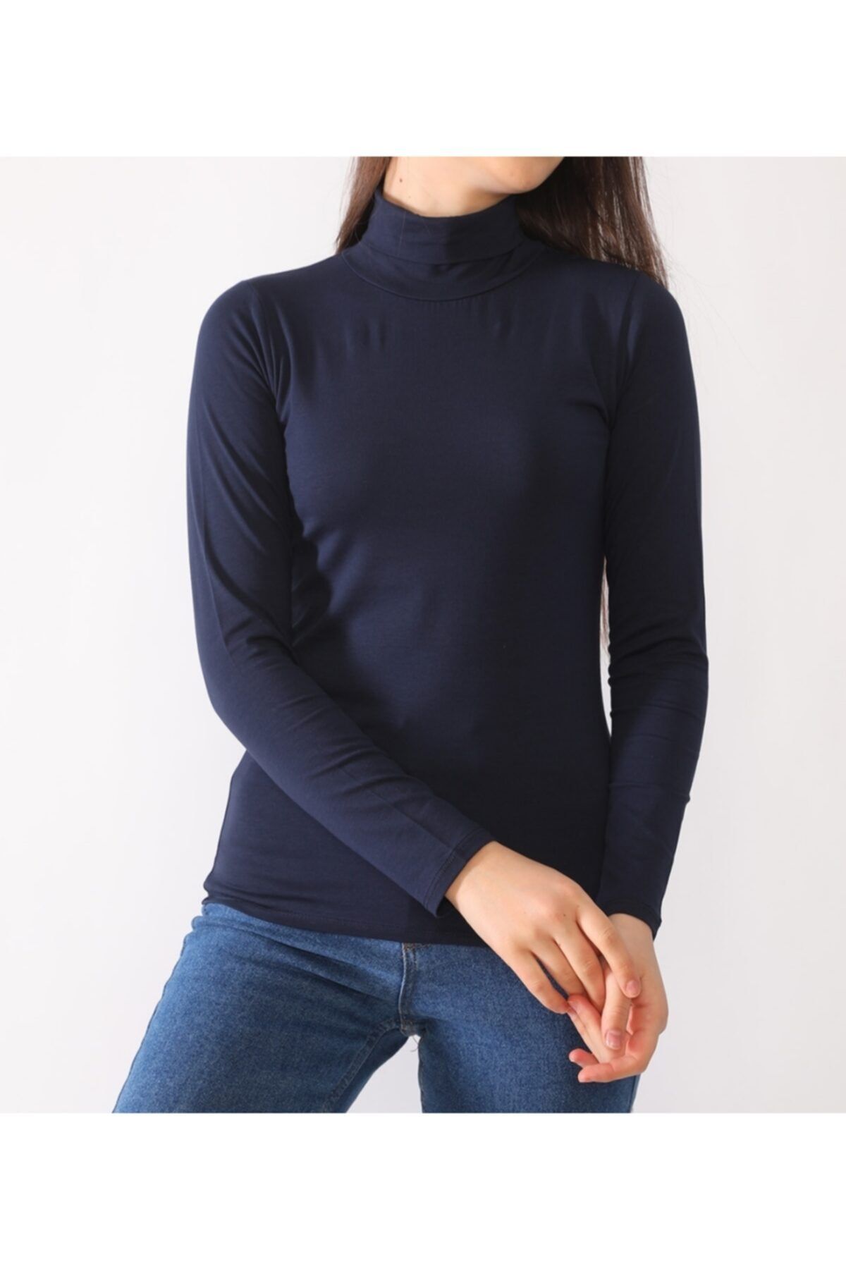 MaviMoure Kadın Lacivert Boğazlı Penye Kumaş Body