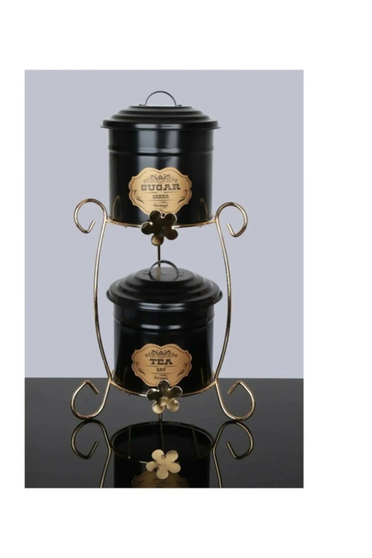 FERONYA Gold Renk Kaplamalı Özel Çay Şeker Standı Siyah