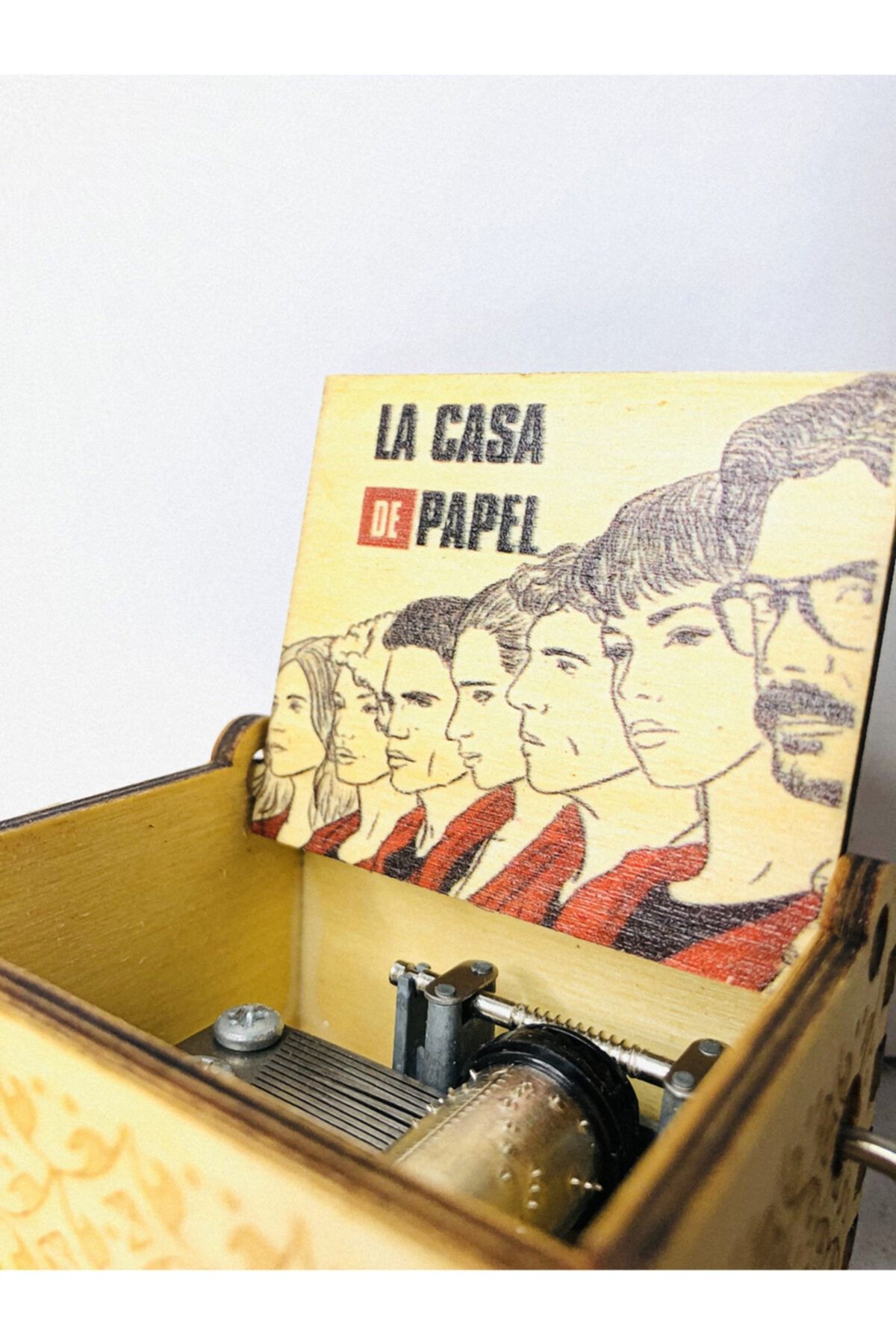 Techno phone Dekoratif La Casa De Papel Bella Ciao Mekanik Ahşap Müzik Kutusu 6.4x5.2x4.2cm