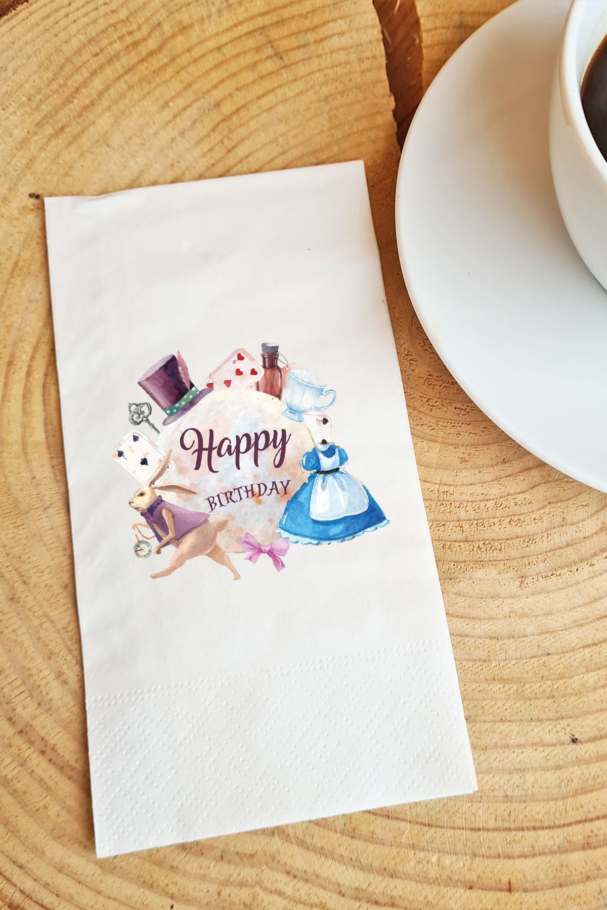 PEKSHOP Sunum Peçetesi Alice Happy Birtday Kağıt Peçete