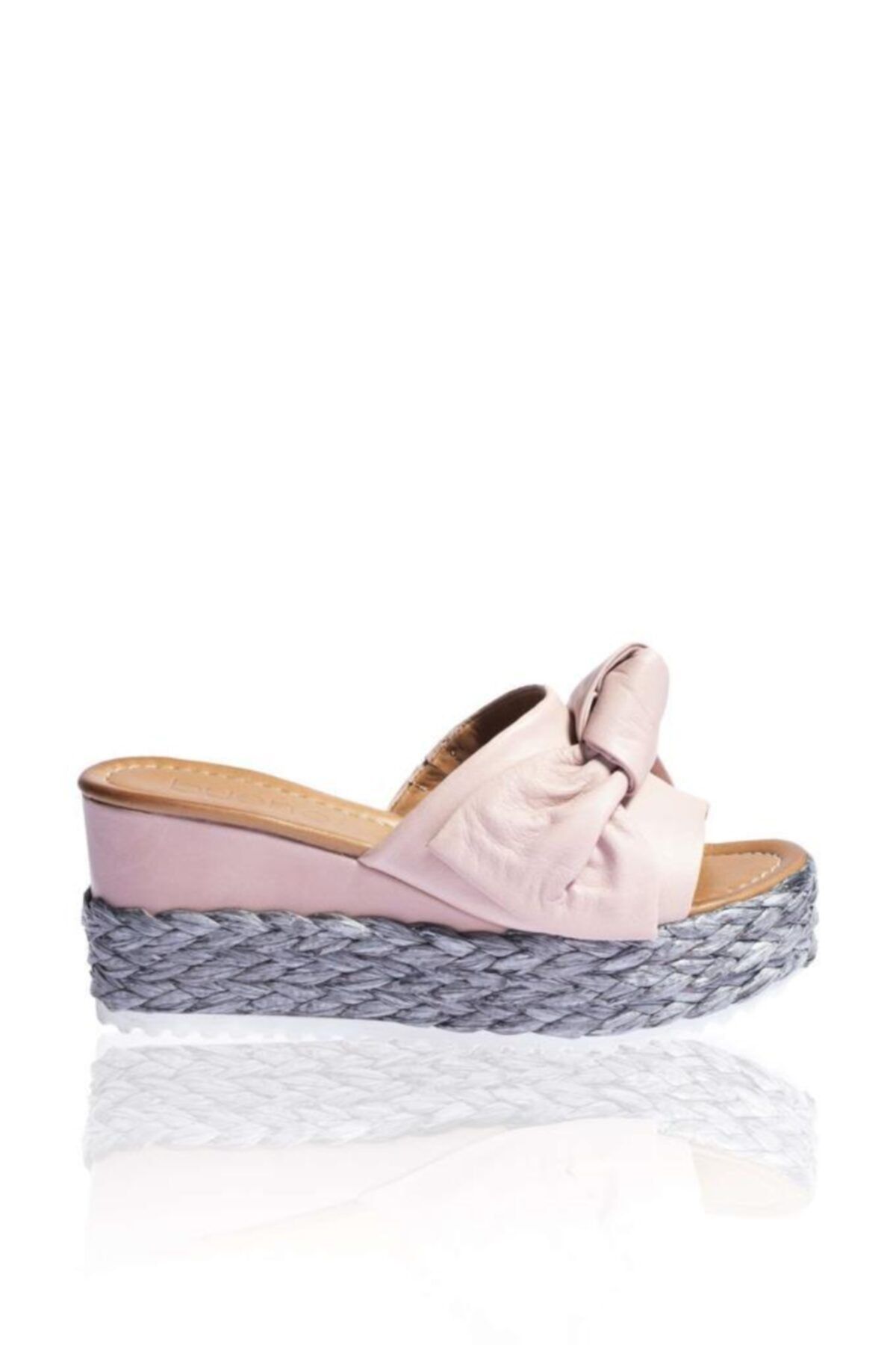 BUENO Shoes Papyonlu Hakiki Deri Kadın Dolgu Topuk Terlik 9n3605