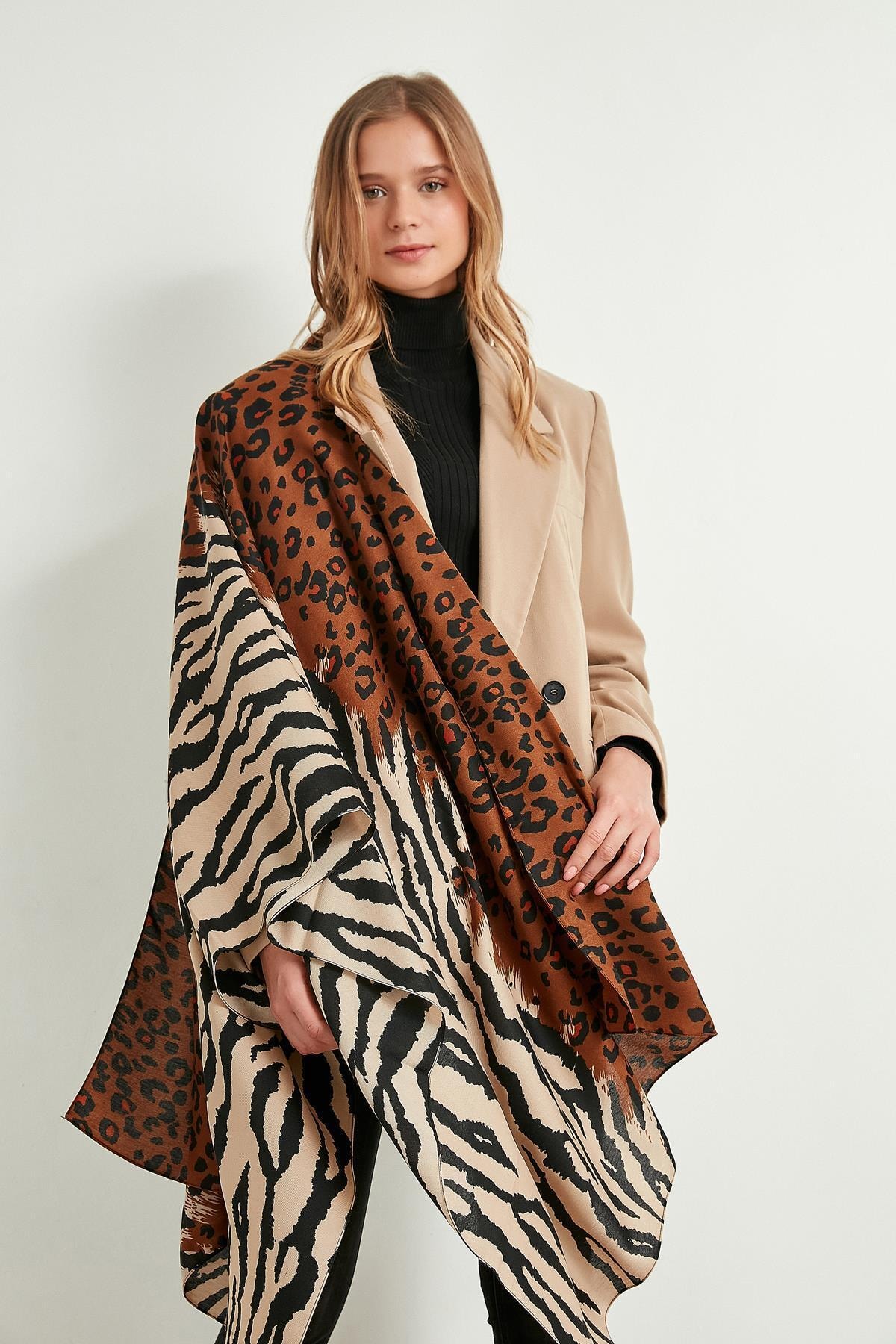 BALIENTE Lp13130 Leopar Zebra Desenli Kahverengi Şal