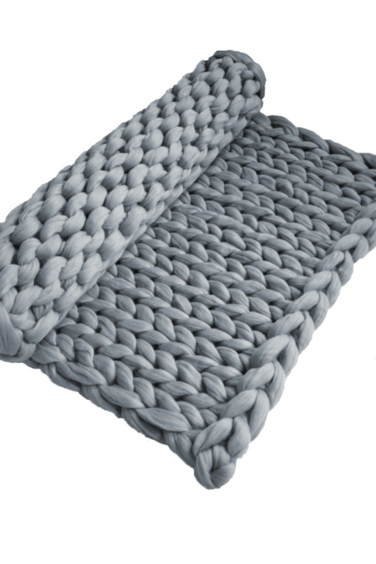 Hok Örgü Merinos Yün Battaniye Gri