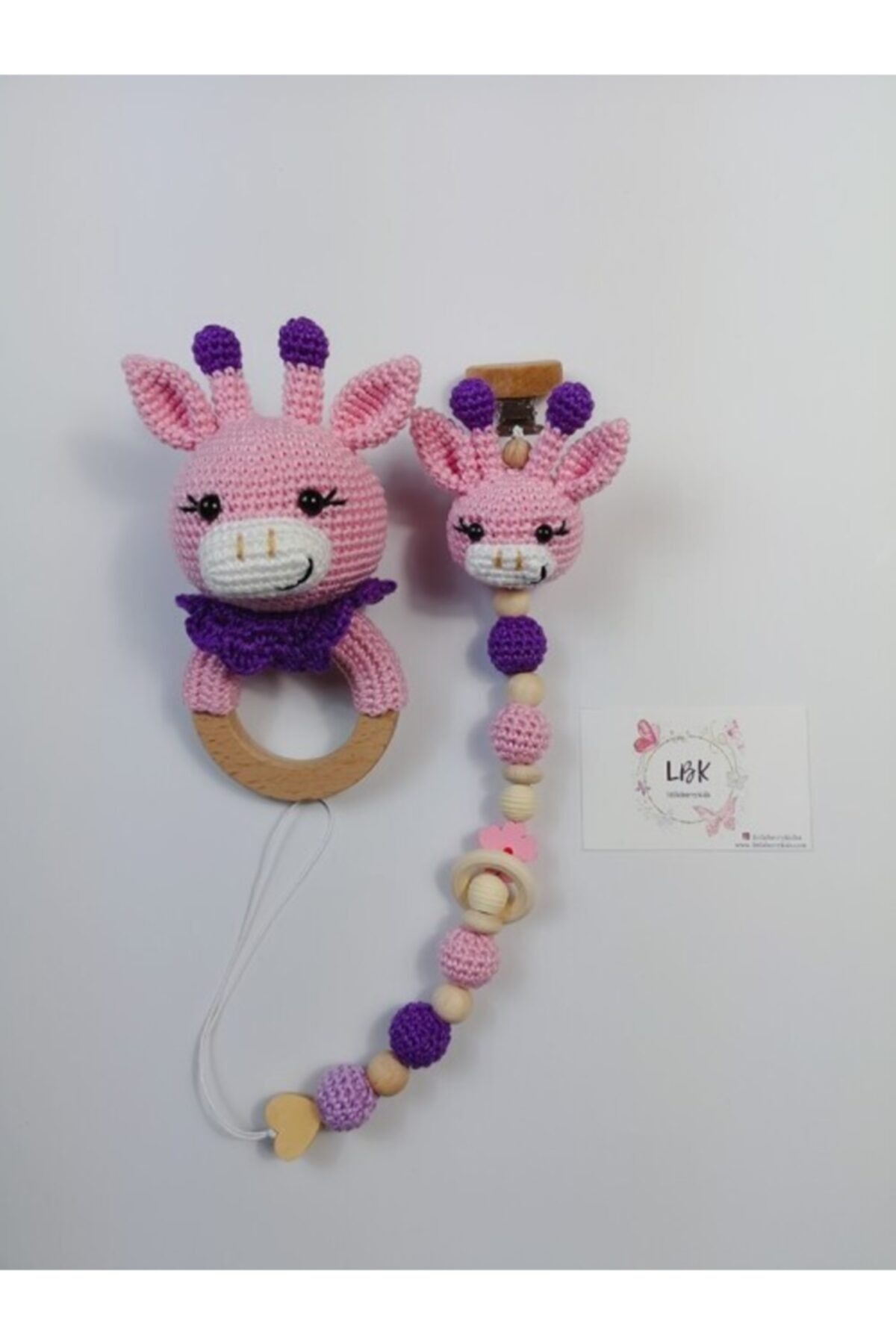 littleberrykids Kız Bebek Zürafa Emzik Zinciri Ve Çıngırak Lbk05-pmb