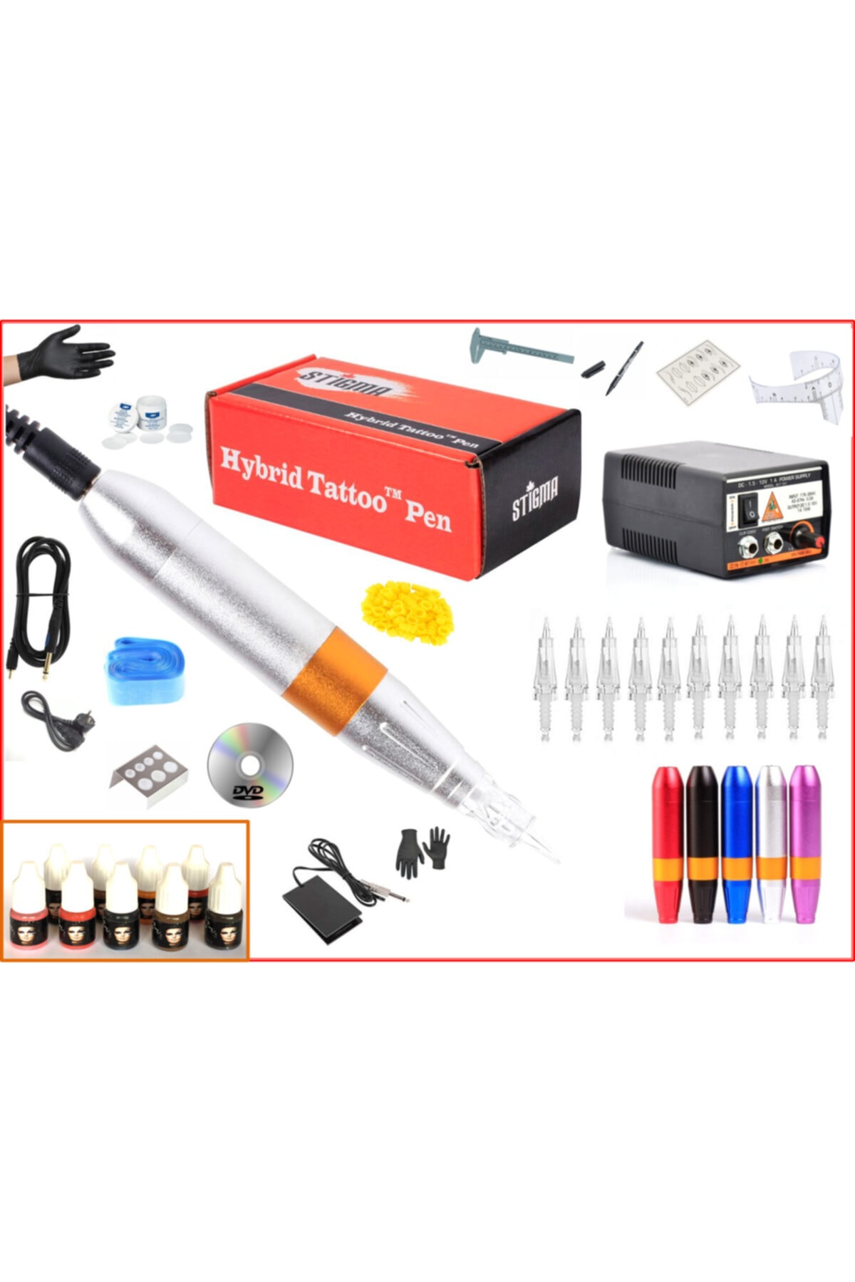 XLINETATTOO Xl-301e Hybrıd Sılver Tattoo Pen - Kalıcı Makyaj Makinası Seti - Swıss Motor