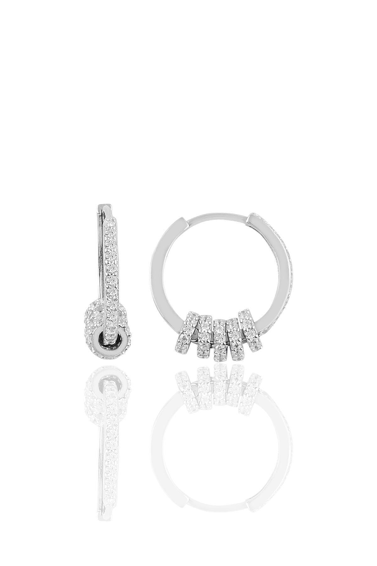 Söğütlü Silver Gümüş Zirkon Taşlı Rodyumlu Ring Küpe