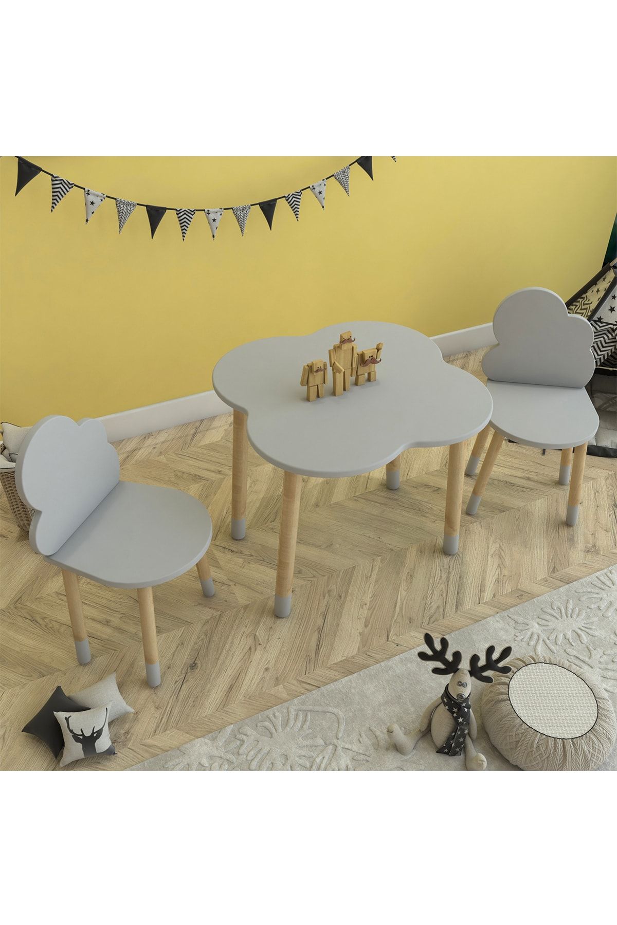 MİBU MOBİLYA Çocuk Çalışma Masası Oyun Etkinlik Masası (NARDO GRİ BULUT MODEL)