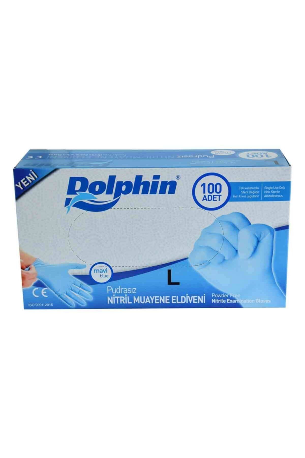 Dolphin Pudrasız Mavi Nitril Eldiven Büyük Boy (L) 100 Lü Paket