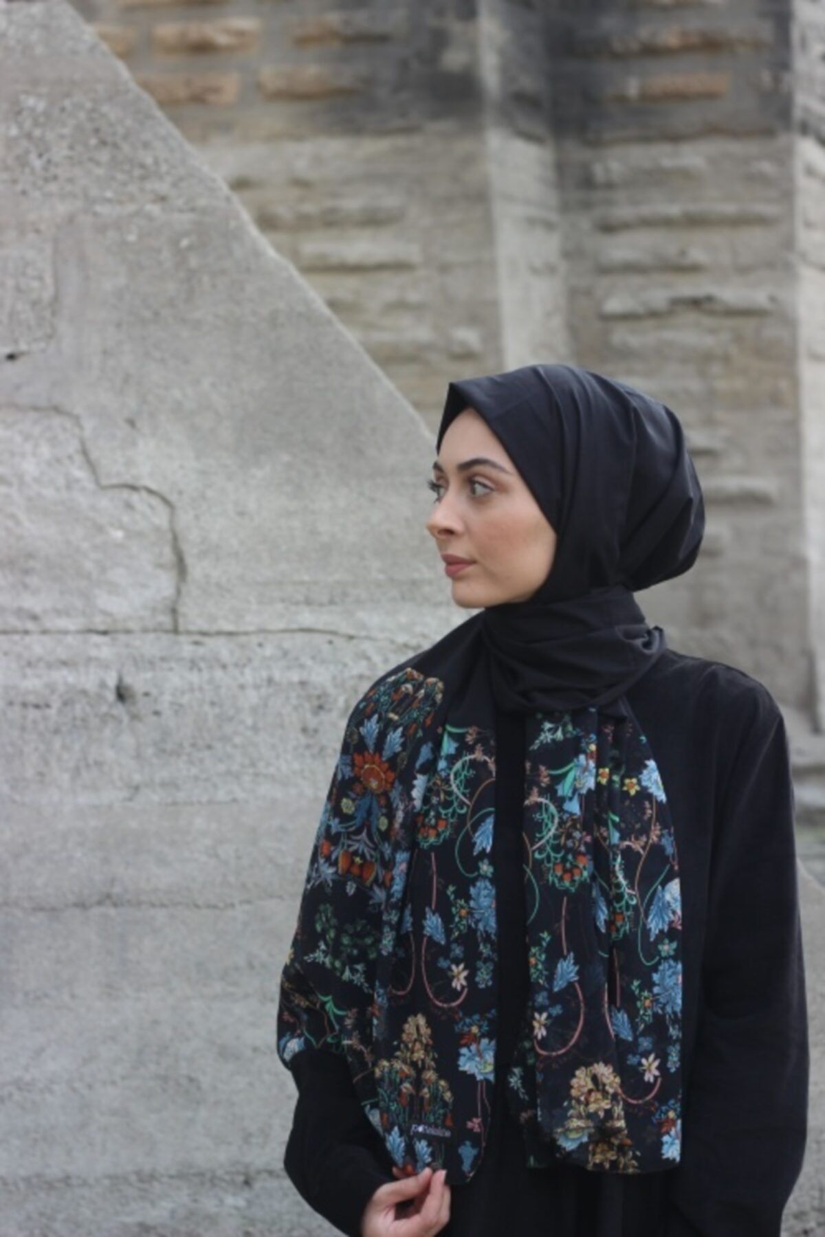 Portakalite Siyah Oryantal Pamuk Şal