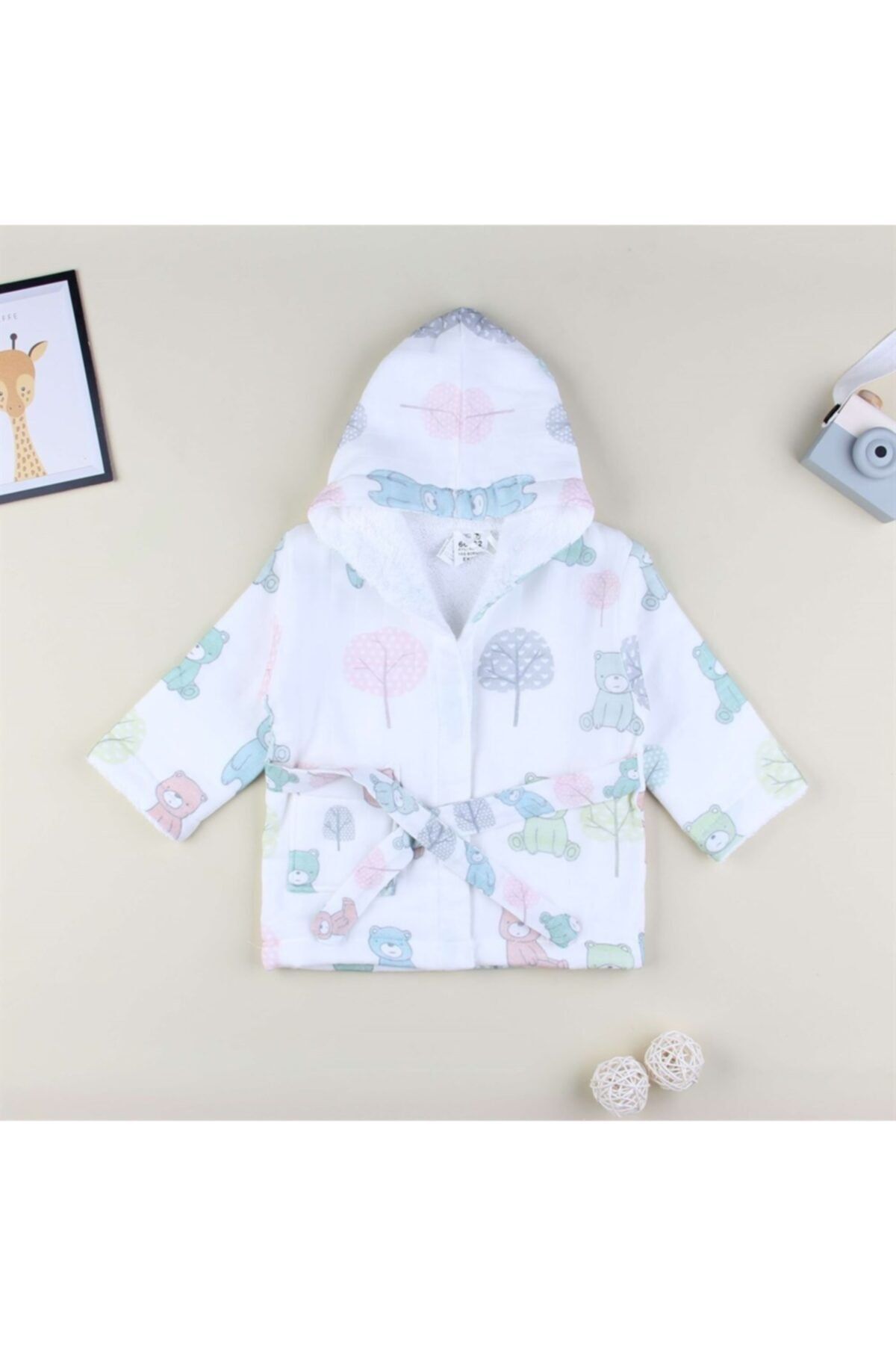 Bibaby Ayıcıklı Müslin Ekru Bornoz