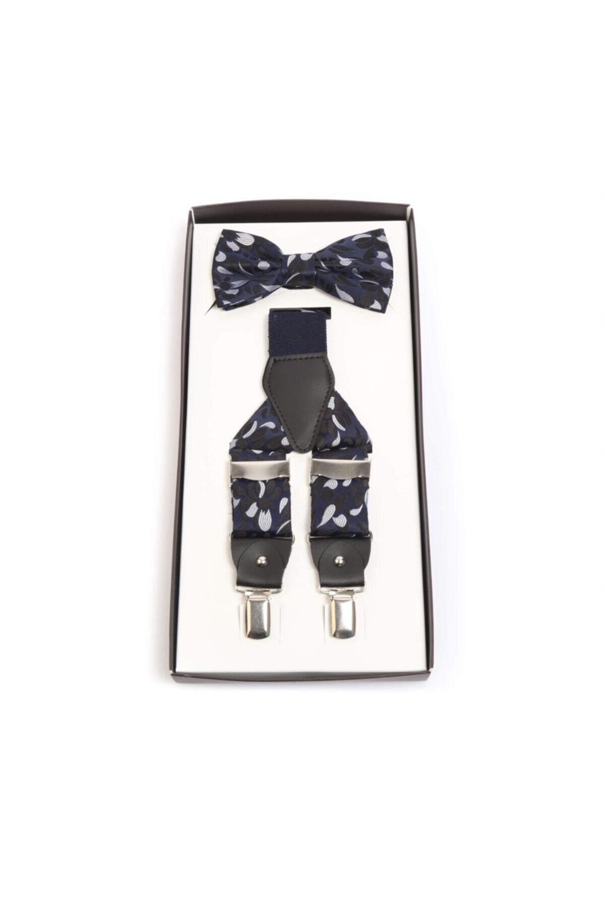 Tr10 Lacivert Şal Desenli Askı Papyon Set