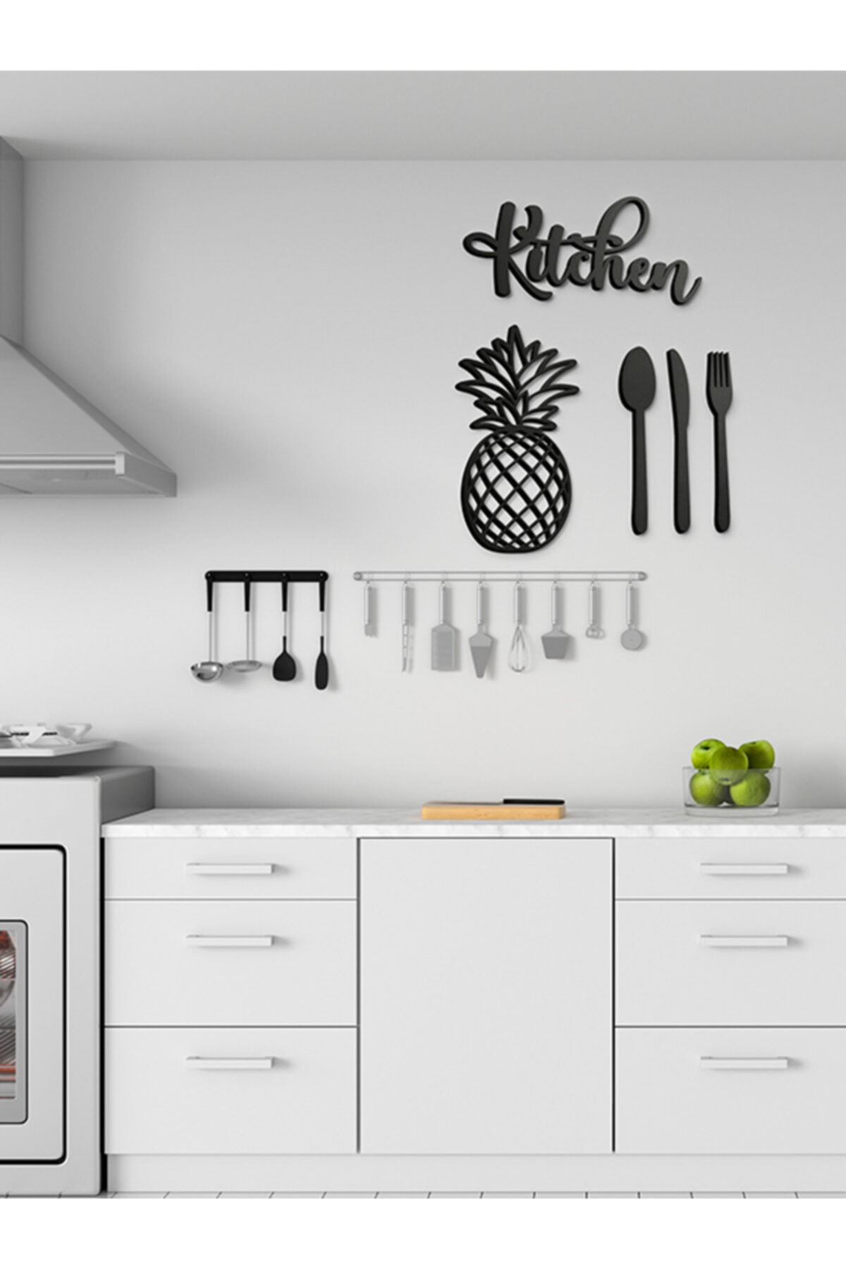 B.I.W Siyah Ahşap Lazer Kesim Dekoratif Duvar Süsü Kitchen