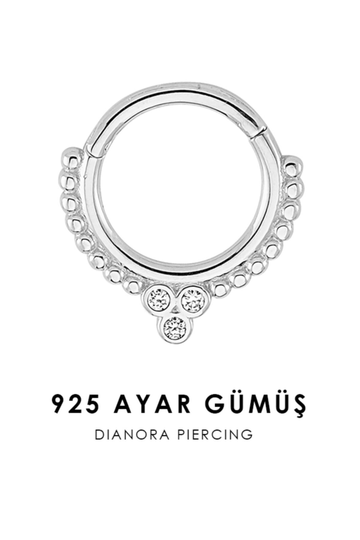 Dianora Piercing Taşlı Gümüş Halka Piercing