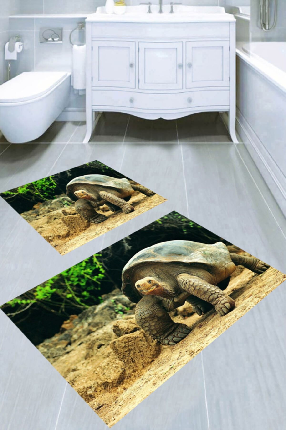 MODANOİVA Üç Boyutlu Kaplumbağa Desenli 2'li Banyo Paspası (50x60 - 60x100 )