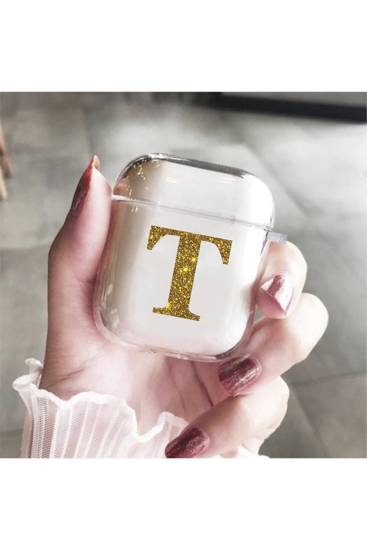 shoptocase Gold T Harfli Premium Silikonlu Şeffaf Airpod Kılıfı