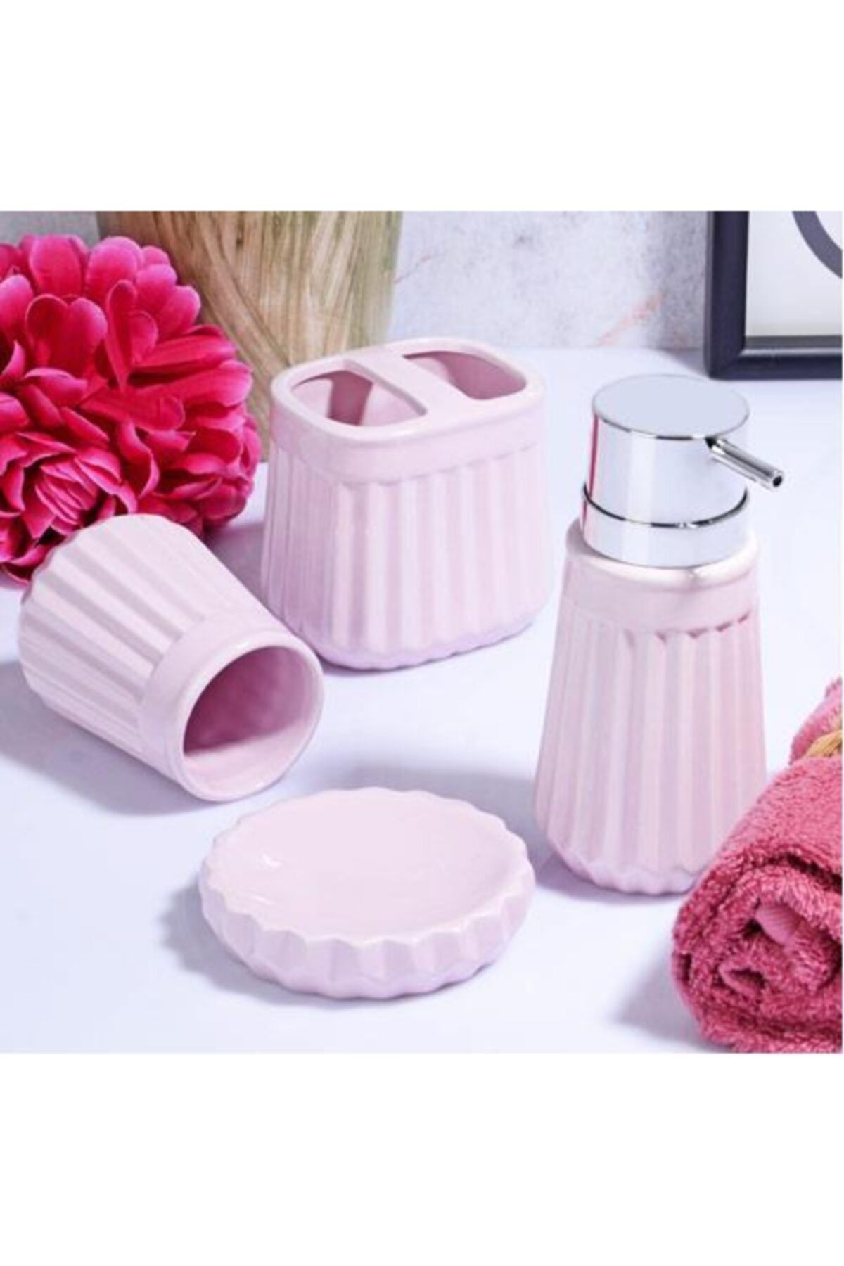 Kosova Ksv Stonware 4 Lü Banyo Seti Takımı - Sıvı Sabunluk Seti Msb-078