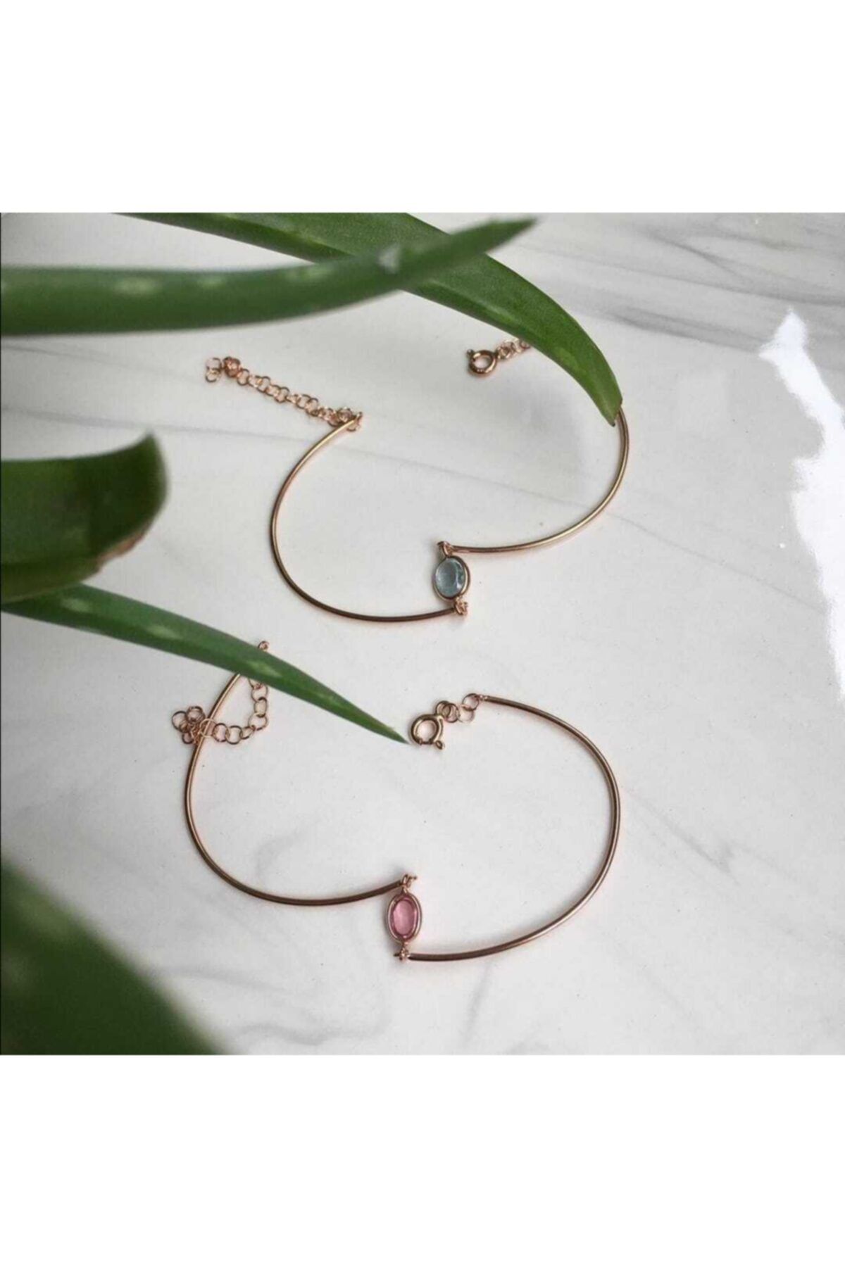 SHİNE SİLVER Pembe Turmalin Taşlı Ince Rose Gold Bilezik