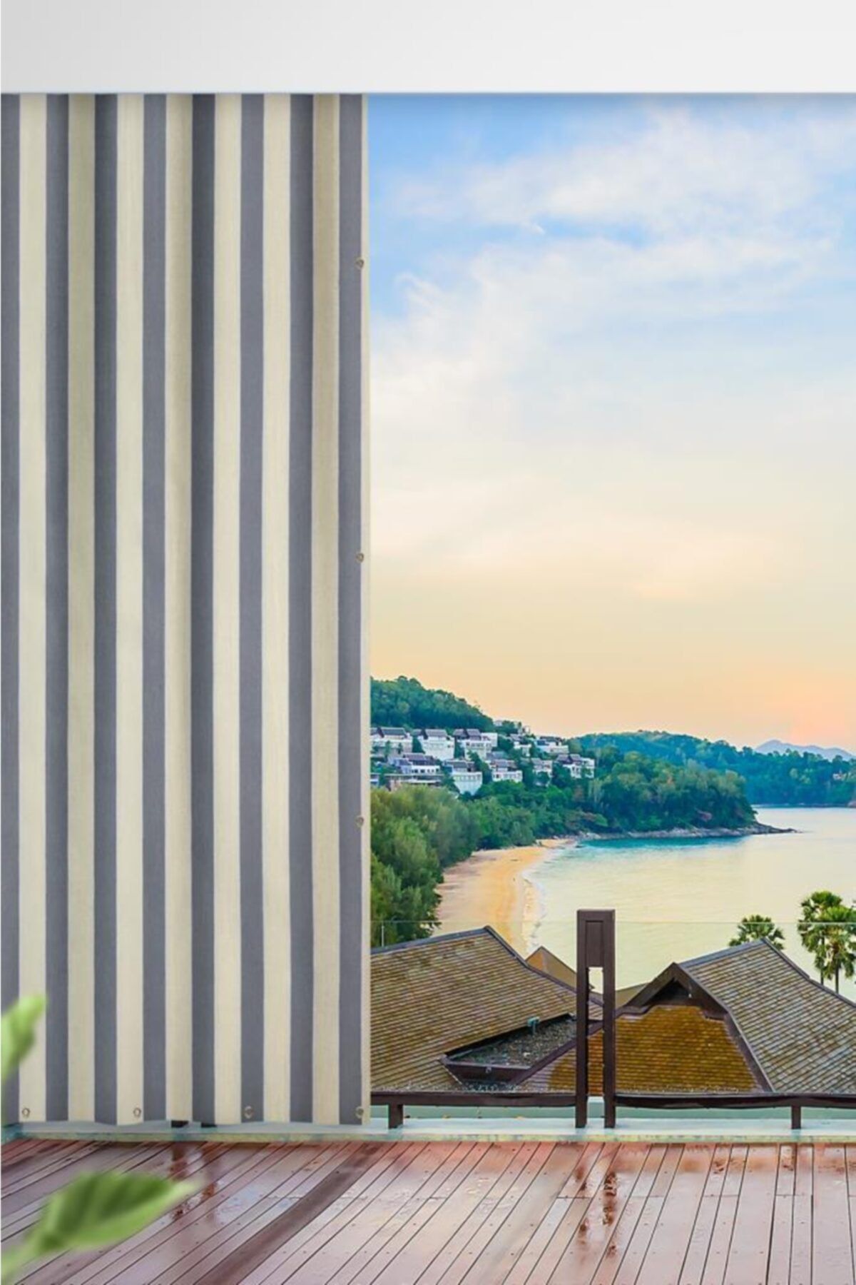 ALTINPAMUK Her Ölçüde Enxboy Seçenekli Kuşgözlü Balkon Perdesi Balkon Brandası Gri Krem