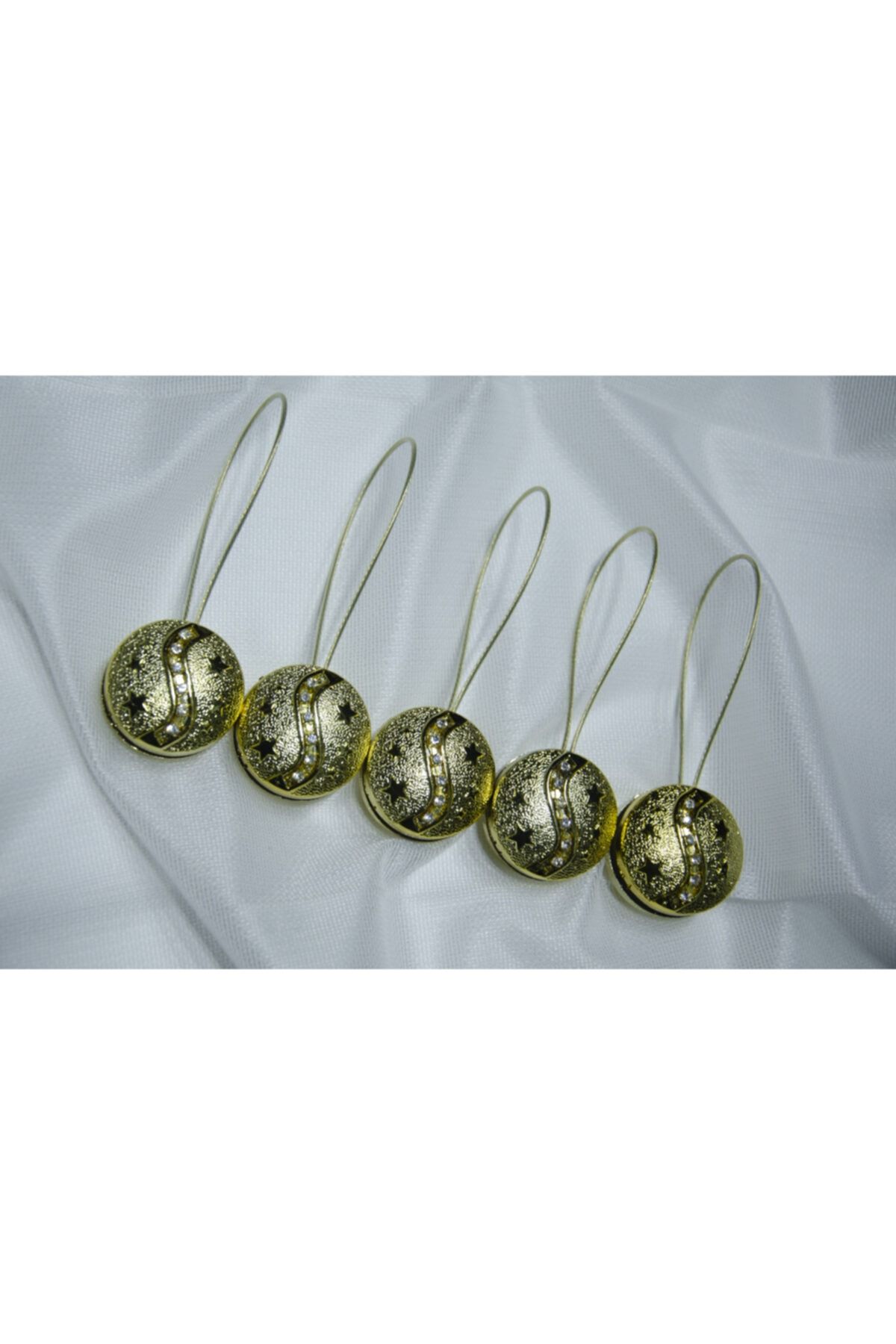 Saççax Exclusive Gold Renk 5'li Yuvarlak Yıldız Desen Taşlı Mıknastılı Perde Mandalı
