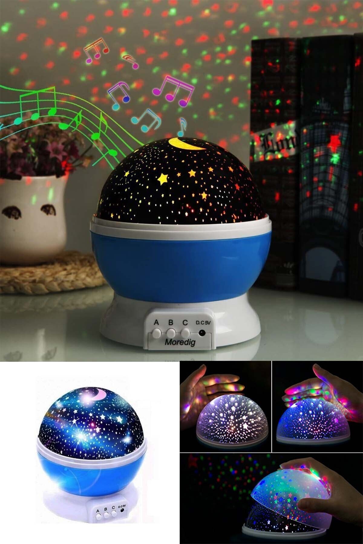 Patladı Gitti Renkli Ve Dönen Star Master Projeksiyon Gece Lambası Mavi