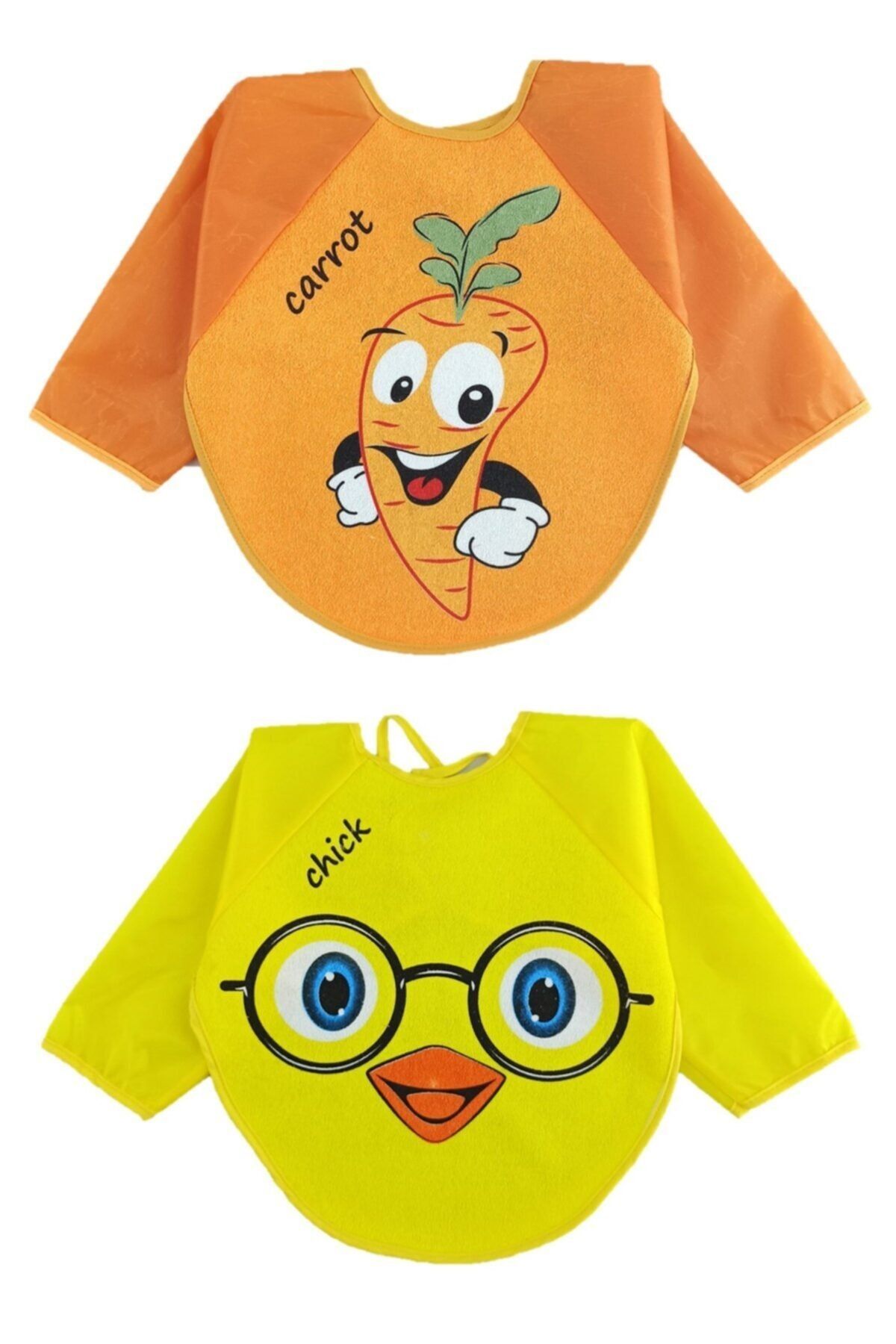 Malkoç 2 Adet Su Geçirmez Havuç Civciv Desen Bebek Mama Önlüğü 6-24 Ay