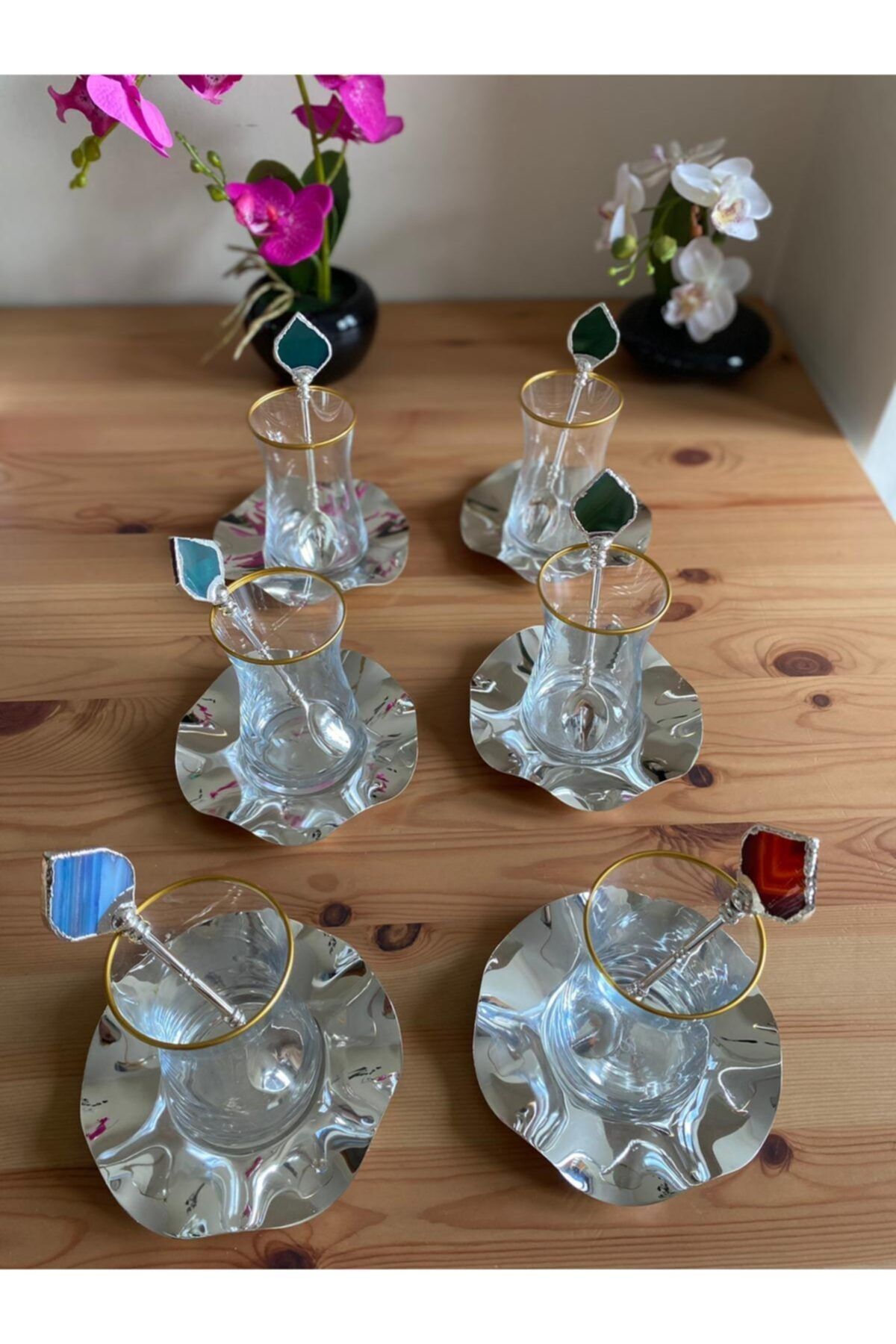 BLUEHOMEDESİNG Lüks Gümüş Çay Seti